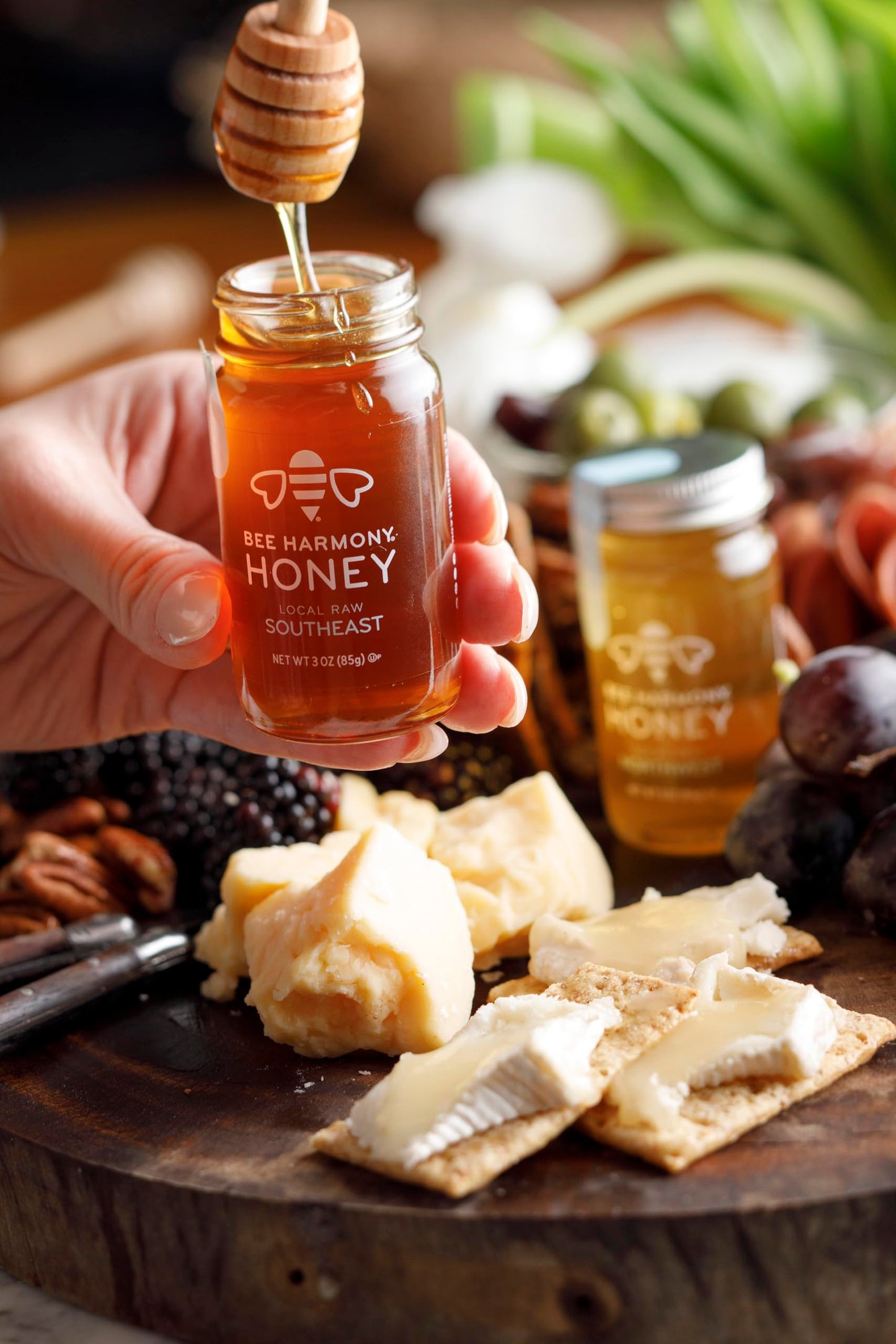 Bee Harmony Classic Honey Flight, Mini Honey Gift Set, 4 Jars, 3 OZ Each, Premium, Raw, Made in the USA