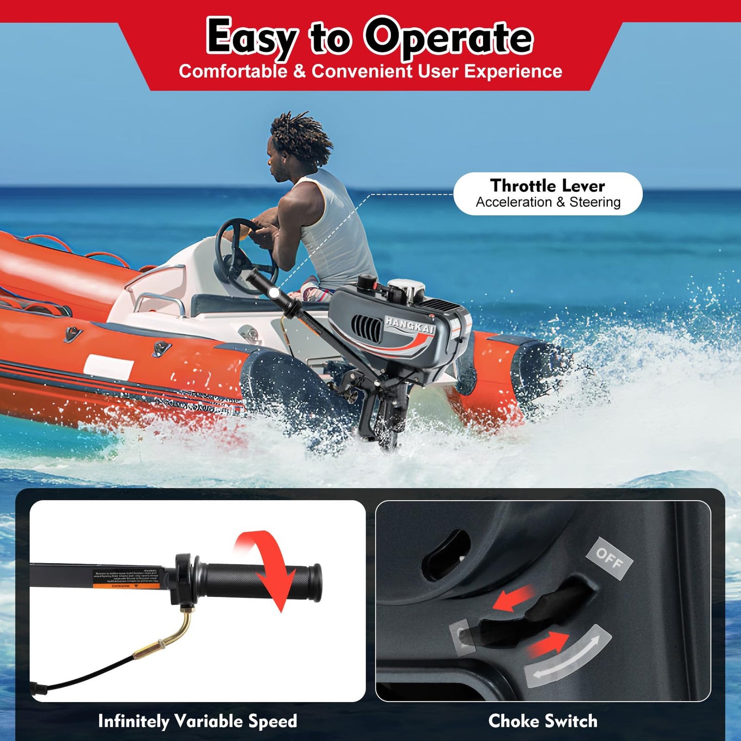 Outboard Motor Boat Engine, 2 Stroke Heavy Duty Fishing Boat Engine 3.5HP Gas Trolling Motor with Water Cooling CDI System for Rubber Boats, Inflatable Boats, Sailboats