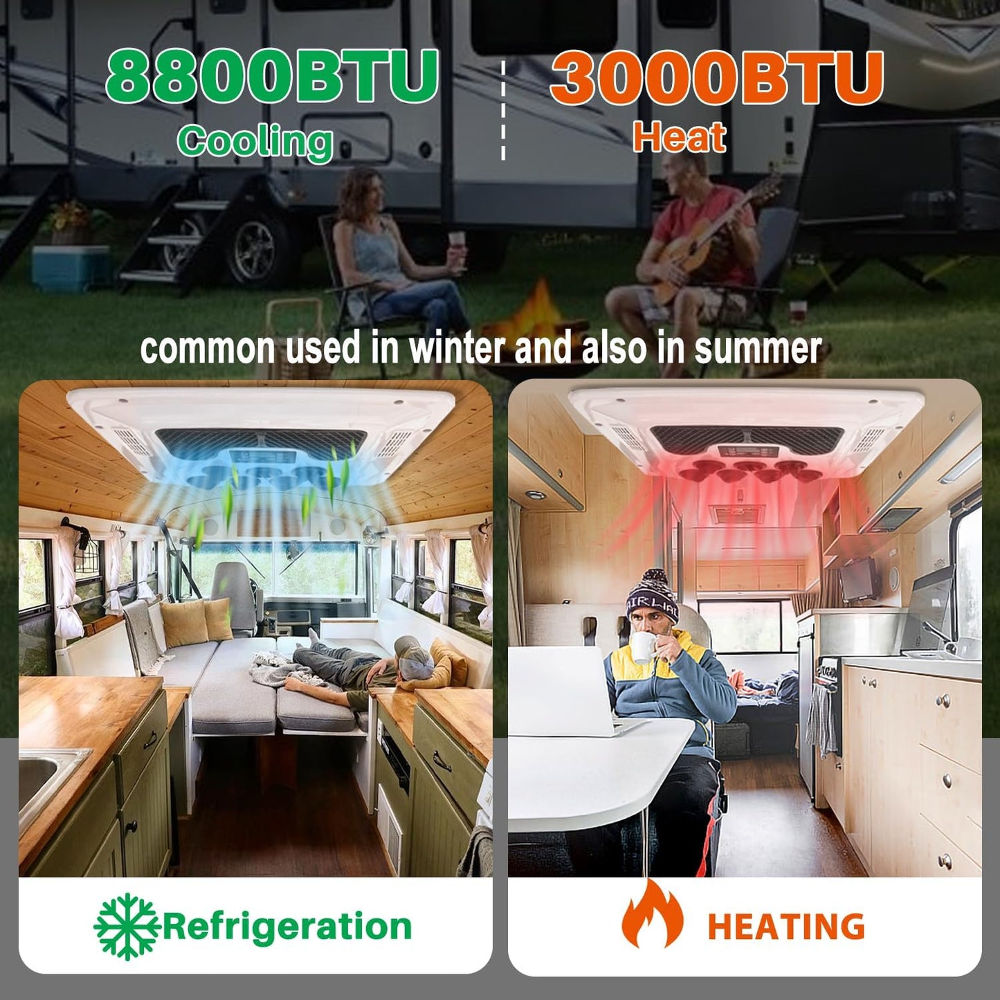 12V Roof RV Air Conditioner | Heat and Cool |- Treeligo Electric Rooftop AC Unit dc Appliances for RV Camper Truck Semi-truck Mini Van Marine Car