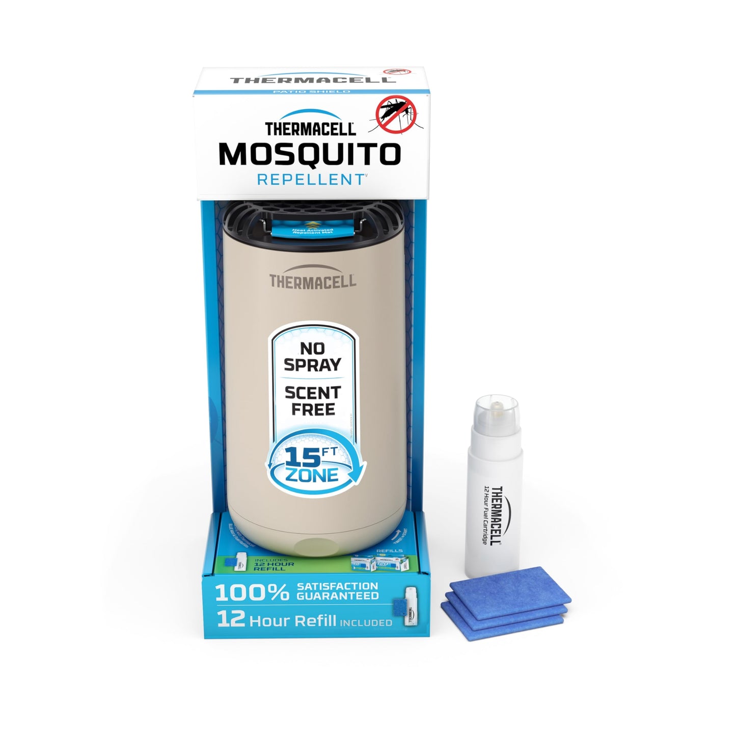 Thermacell Mosquito Repeller Patio Shield; Includes 12-Hour Refill; 15 Foot Zone of Protection; Highly Effective Mosquito Repellent for Patio; Bug Spray Alternative; Scent Free