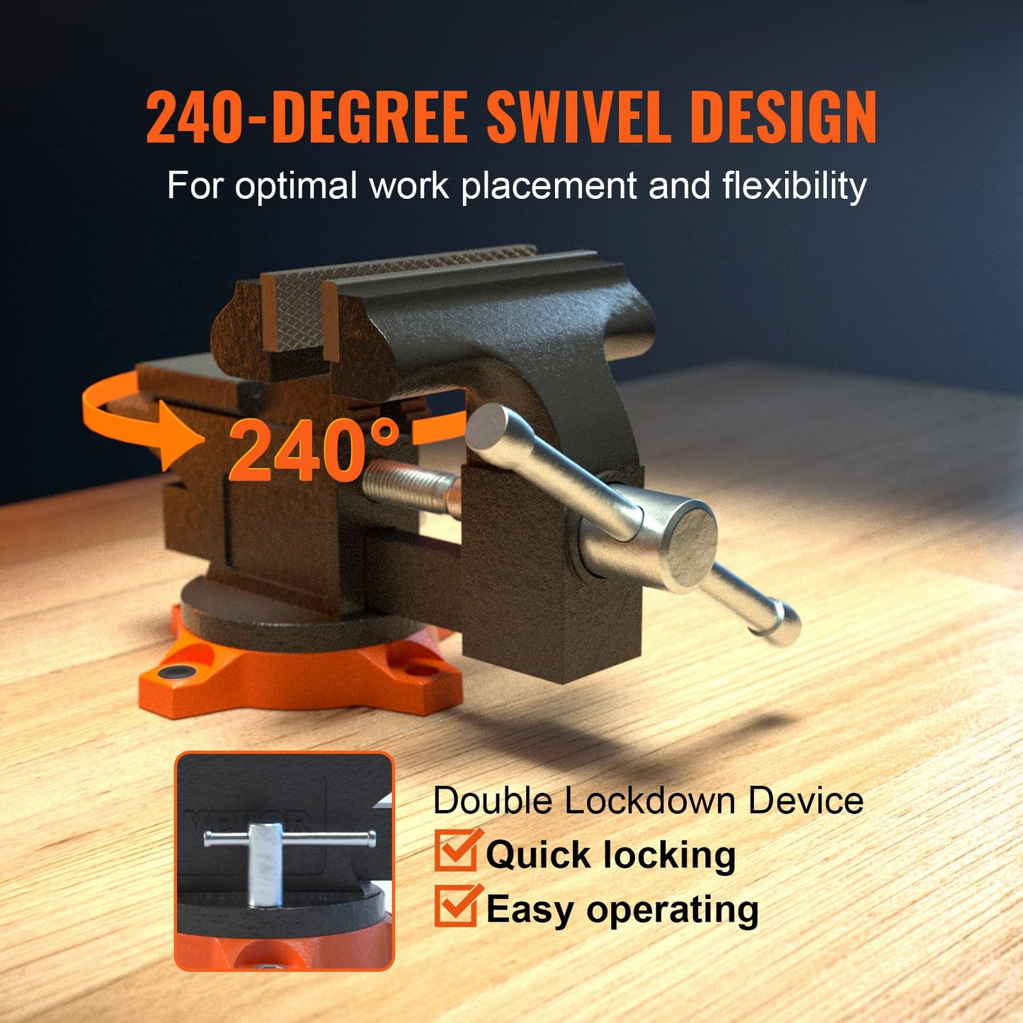 VEVOR Bench Vise, 6-inch Jaw Width 5.9-inch Jaw Opening, 360-Degree Swivel Locking Base Multipurpose Vise w/Anvil, Heavy Duty Ductile Iron Workbench Vise w/Bolts & Nuts, for Drilling, Pipe Cutting