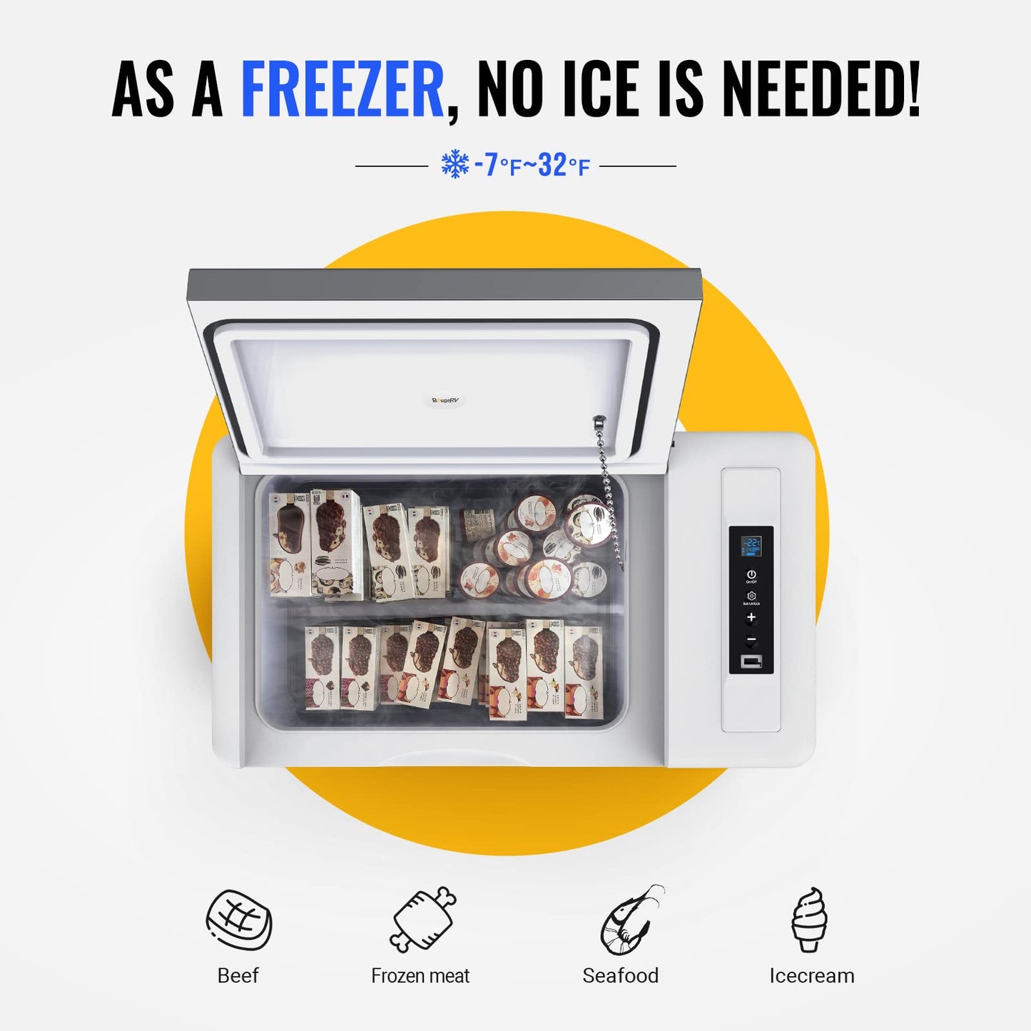 BougeRV 12 Volt Refrigerator 12V Car Fridge 23 Quart Portable Freezer Compressor Cooler 12/24V DC 110~240 Volt AC for Truck Van RV Camper SUV Travel Camping Road Trips Tailgating -7℉~50℉