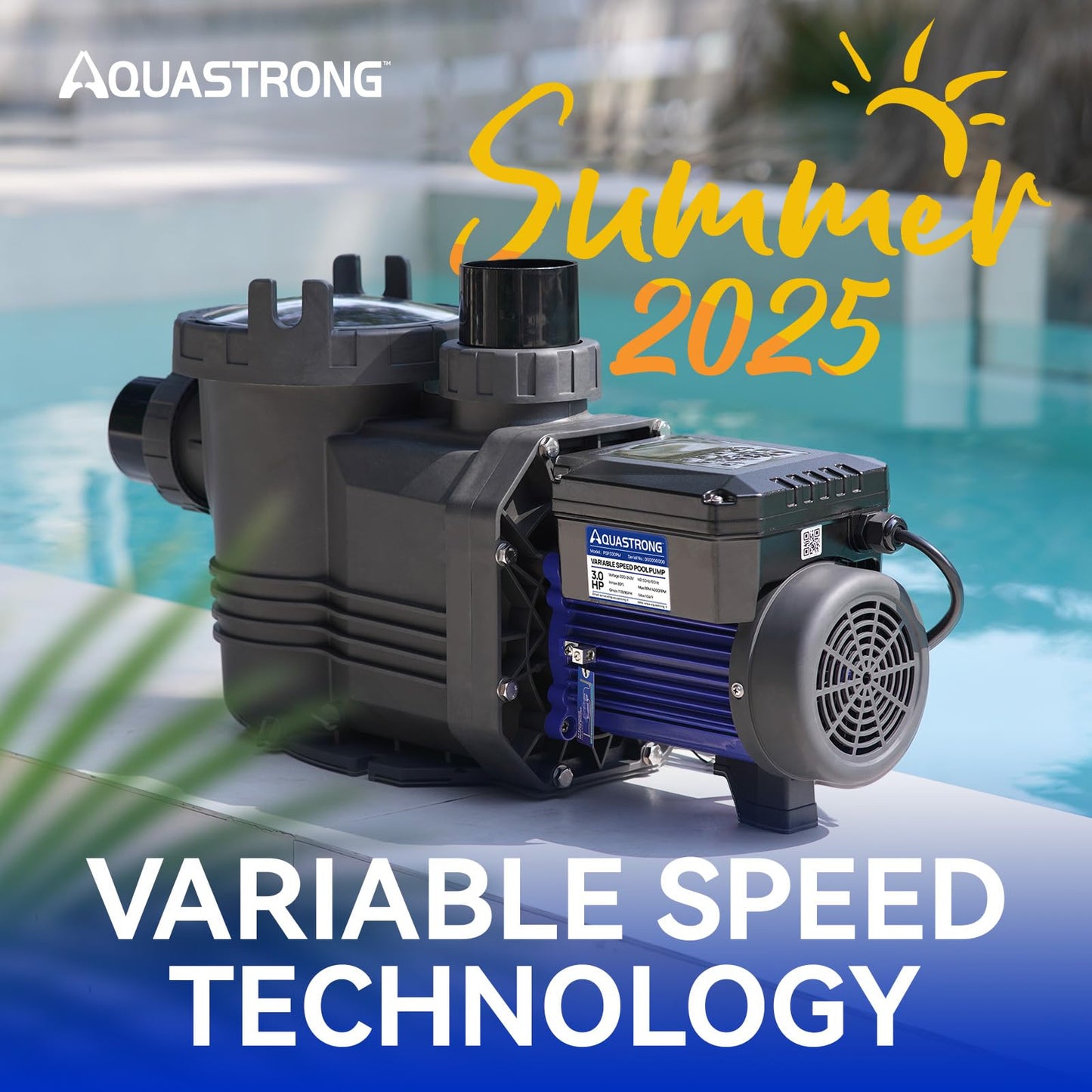 Aquastrong Variable Speed Pool Pump, 3 HP, 220V, 11359GPH, In/Above Pool Pump, Energy Efficient, High Flow, Powerful Self Primming Swimming Pool Pumps with Filter Basket