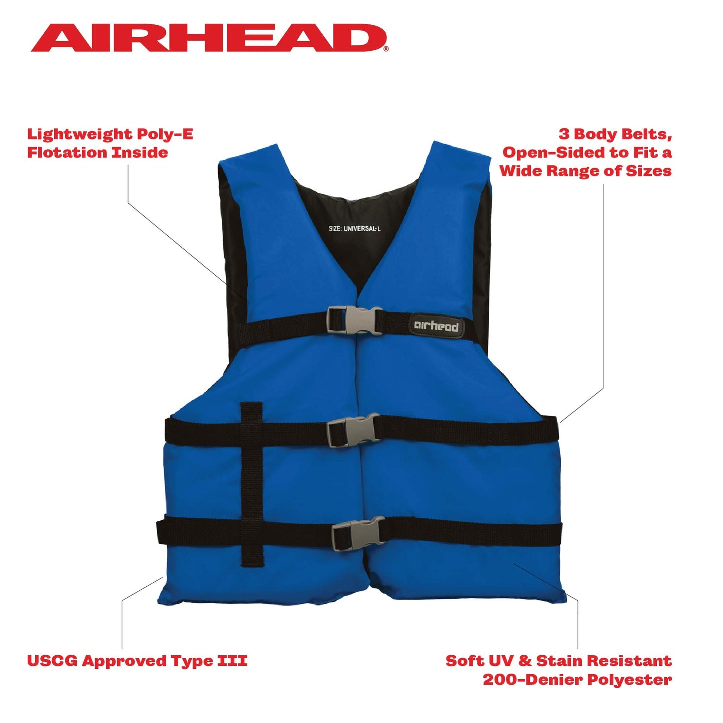 Airhead General All Purpose Life Jacket, US Coast Guard Approved Type III Life Vest, Perfect for Boating and Personal Watercraft Use