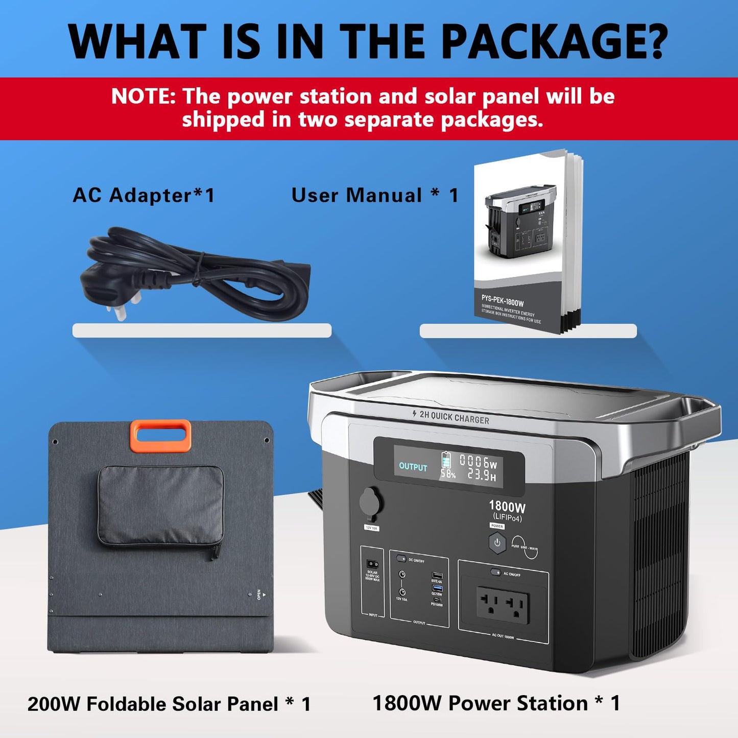 Solar Generator 1800W with 200W Solar Panel Included, 1536Wh Portable Power Station LiFePO4 (LFP) Battery, solar Powered Generator for RV Camping Outdoor Home Emergency Backup, 2 Hours Fast Charging