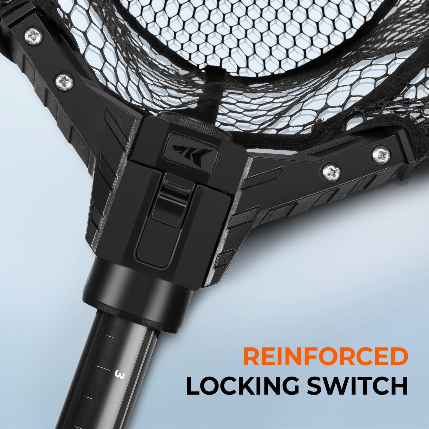 KastKing Brutus Folding Landing Net with Boat Hook, Foldable, Extendable, Lightweight & Strong, Multi-Functional Built-in Boat Hook, Non-Slip & Bright Orange TPR Handle, Two Nets Options