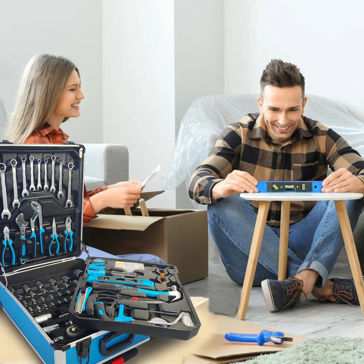 Arcwares 799pcs Aluminum Trolley Case Tool Set Silver, House Repair Kit Set, Household Hand Tool Set, with Tool Belt,Gift on Father's Day (Black)