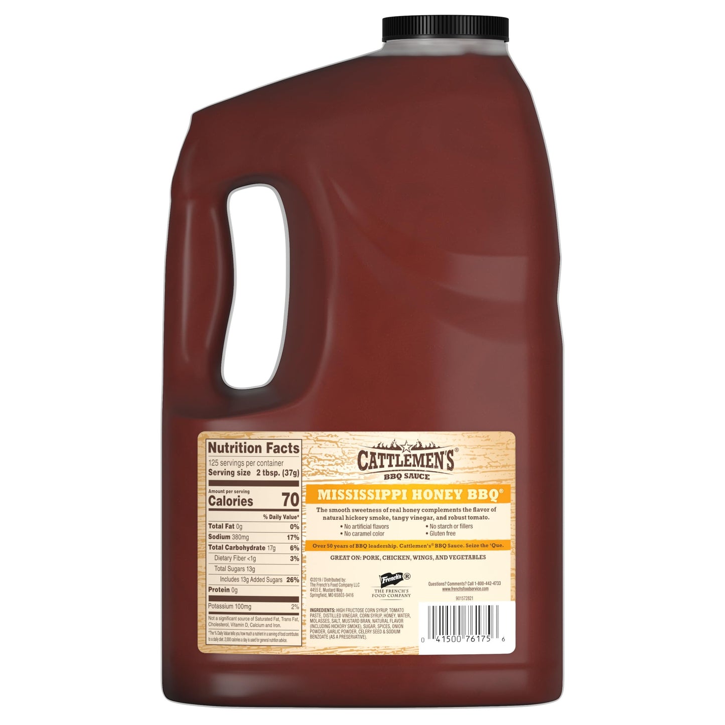 Cattlemen's Mississippi Honey BBQ Sauce, 1 gal - One Gallon Bulk Container of Mississippi Honey Barbecue Sauce Blend of Honey, Vinegar, Hickory and More for Dipping and Barbecue Recipes