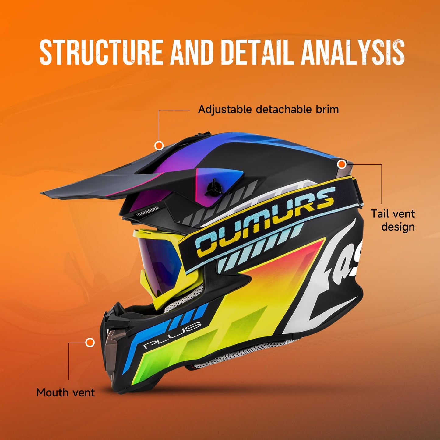 Adult ATV Dirt Bike Helmet with Goggles Gloves & Mask Quick Release Buckle Adjustable Sun Visor Motorcycle Adult Helmet Off-Road Motocross Downhill Moped MX for Unisex-Adult