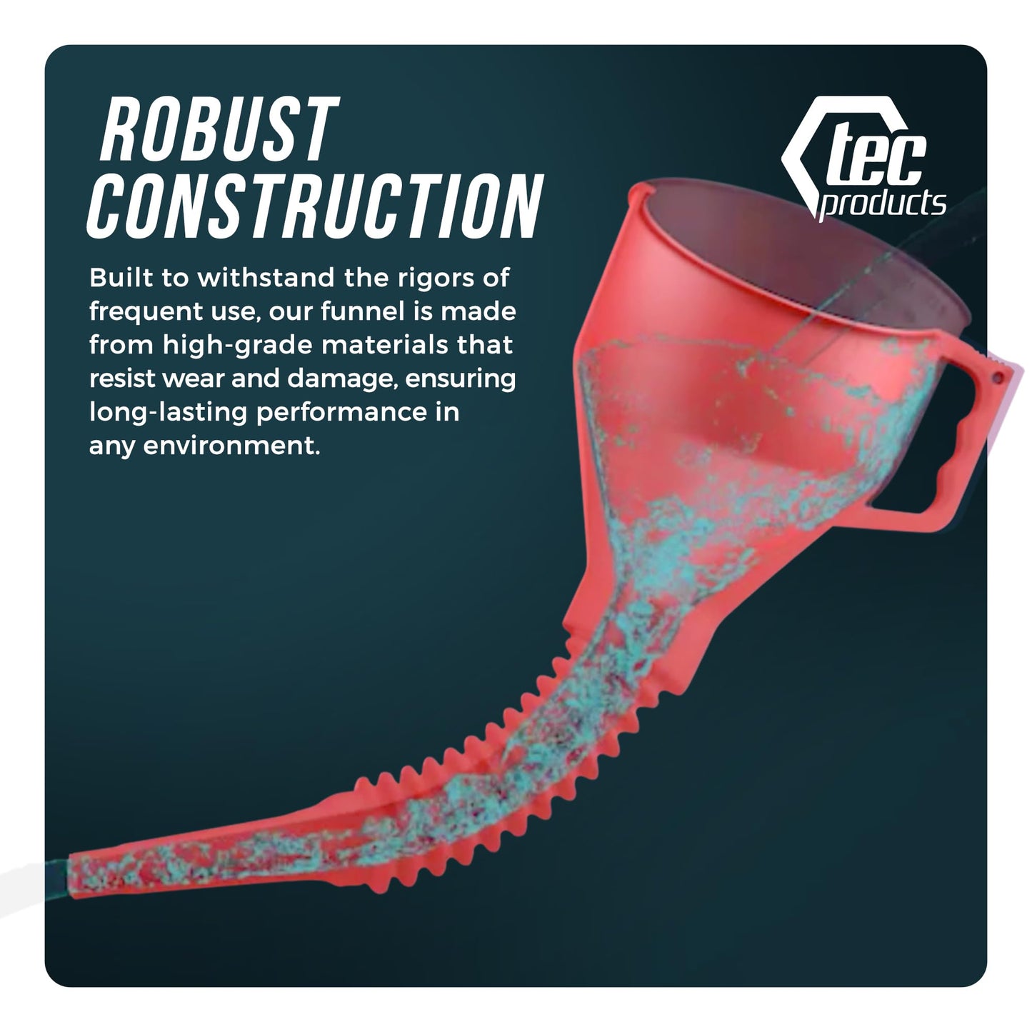TEC Products FlexAll Funnel - Long Flexible Funnel for Automotive Use - Durable Nitrile Rubber - Ideal for Car Oil Change, Transmission Fluid, Diesel, Fuel, Gas - Made in USA - Red (16 x 5 Inches)