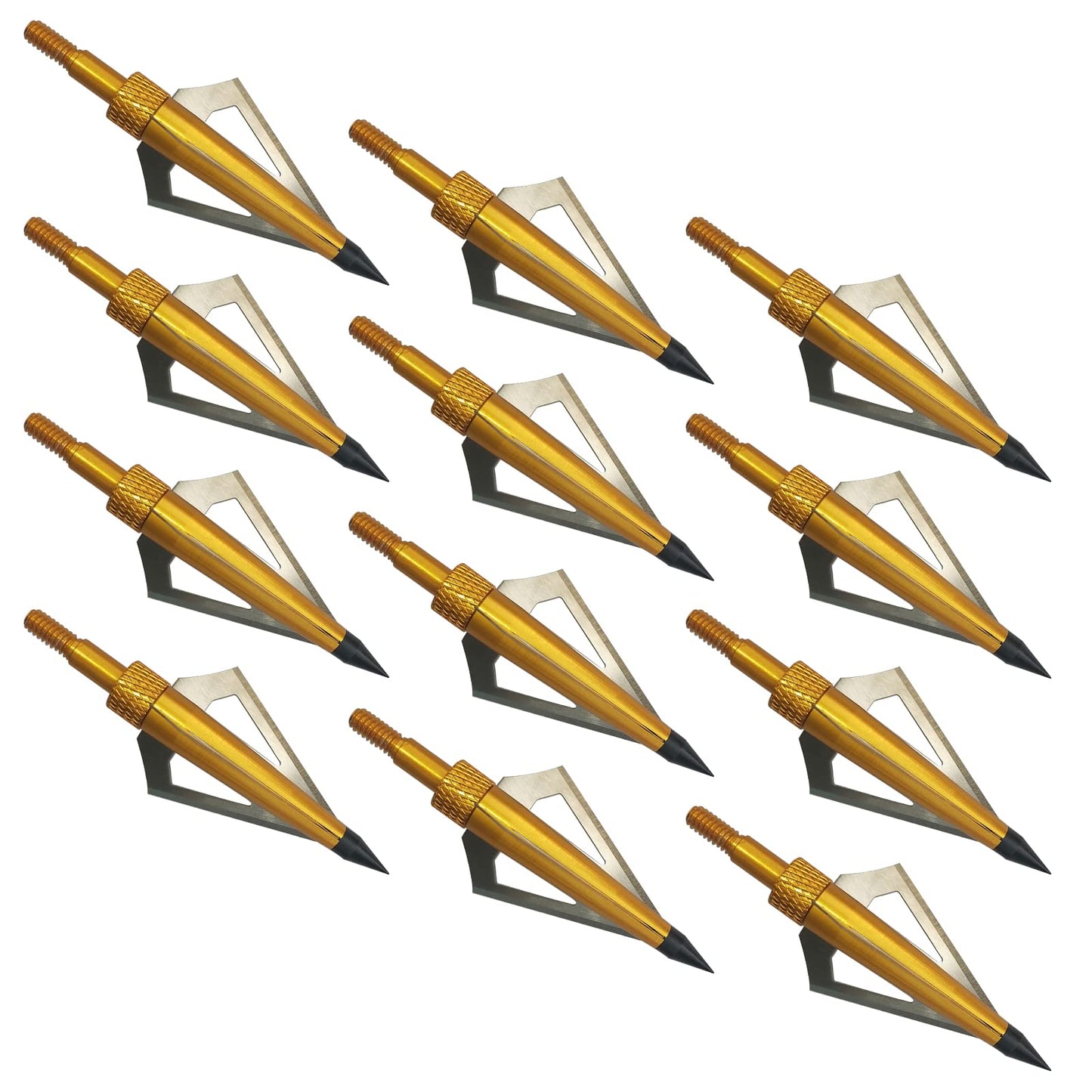 12pcs Archery Broadheads 3 Fixed Steel Blade 125 Grain Hunting Arrowheads Fit for Compound Bow and Crossbow with One Black Plastic Portable Broadheads Case
