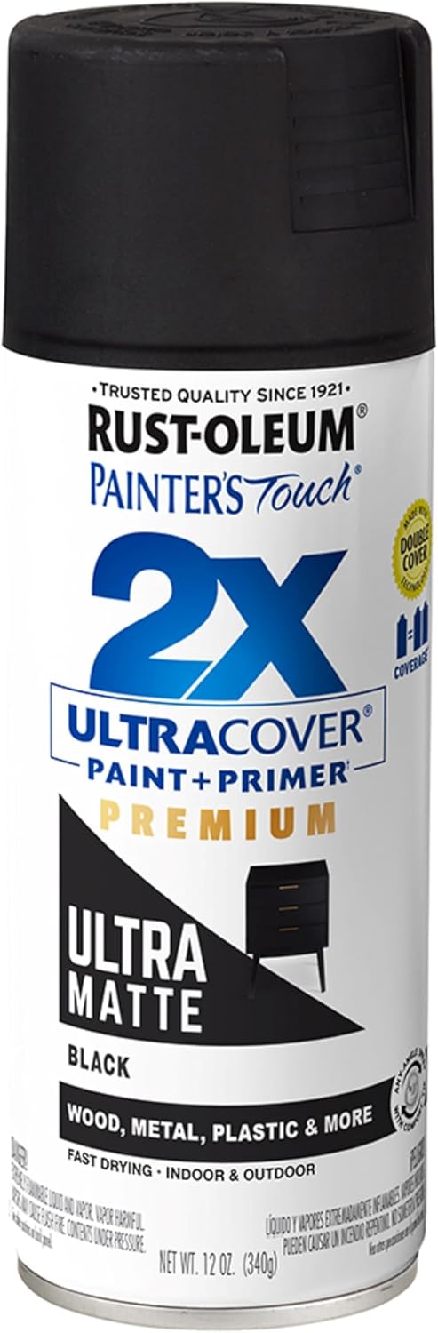 Rust-Oleum 331182 Painter's Touch 2X Ultra Cover Spray Paint, 12 oz, Ultra Matte Black