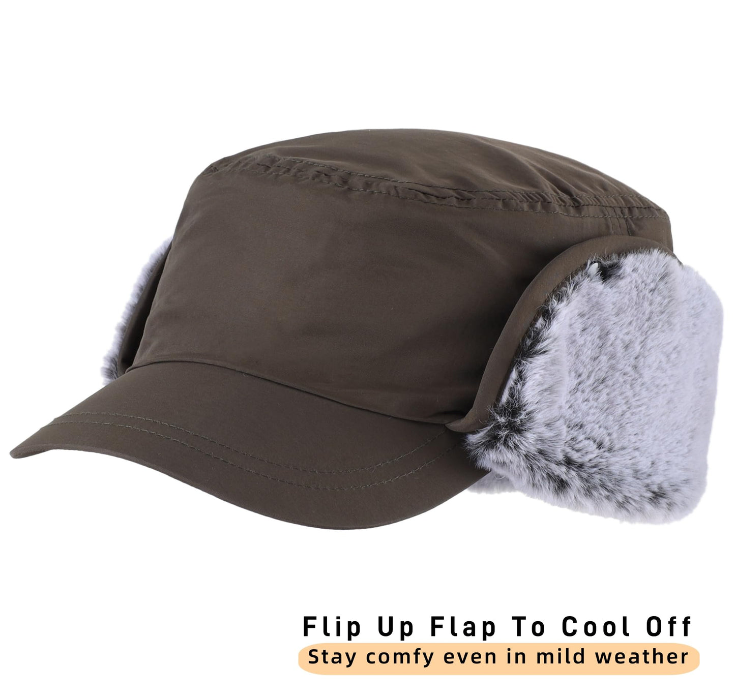 Connectyle Men's Winter Hat with Visor Warm Earflaps Hat Fully Lined Faux Fur Baseball Cap Trapper Hunting Hats