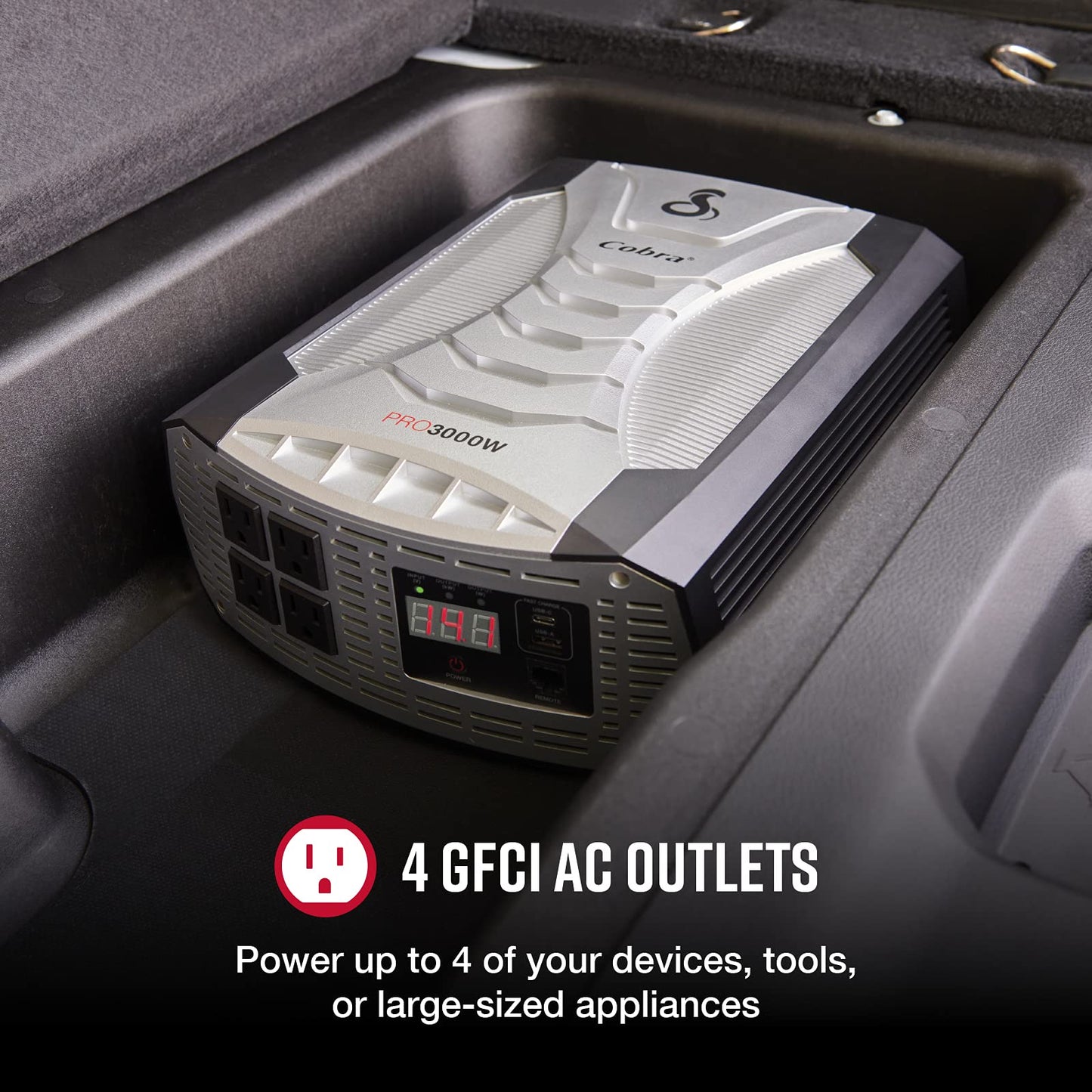 Cobra PRO 1500W Professional Grade Power Inverter, Portable – 1500-Watt Car Charger, 4 Grounded AC Outlets, 2 Fast Charge USB Ports and Remote Controller (CPIALCDG1) Compatible