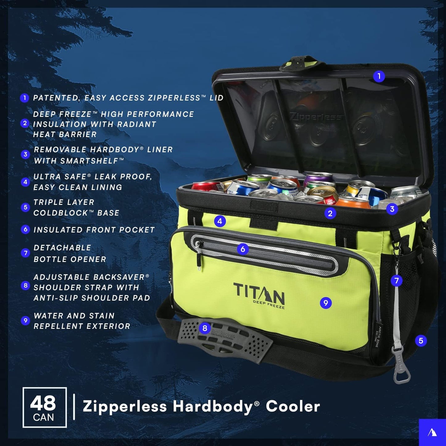 Titan Deep Freeze Cooler Zipperless Hardbody Cooler - Deep Freeze Insulation, HardBody Liner, and SmartShelf
