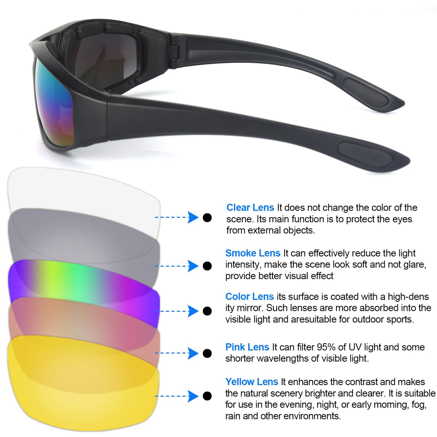 3 Pair Motorcycle Riding Glasses Padding Goggles UV Protection Dustproof Windproof Motorcycle Sunglasses for Outdoor Actives