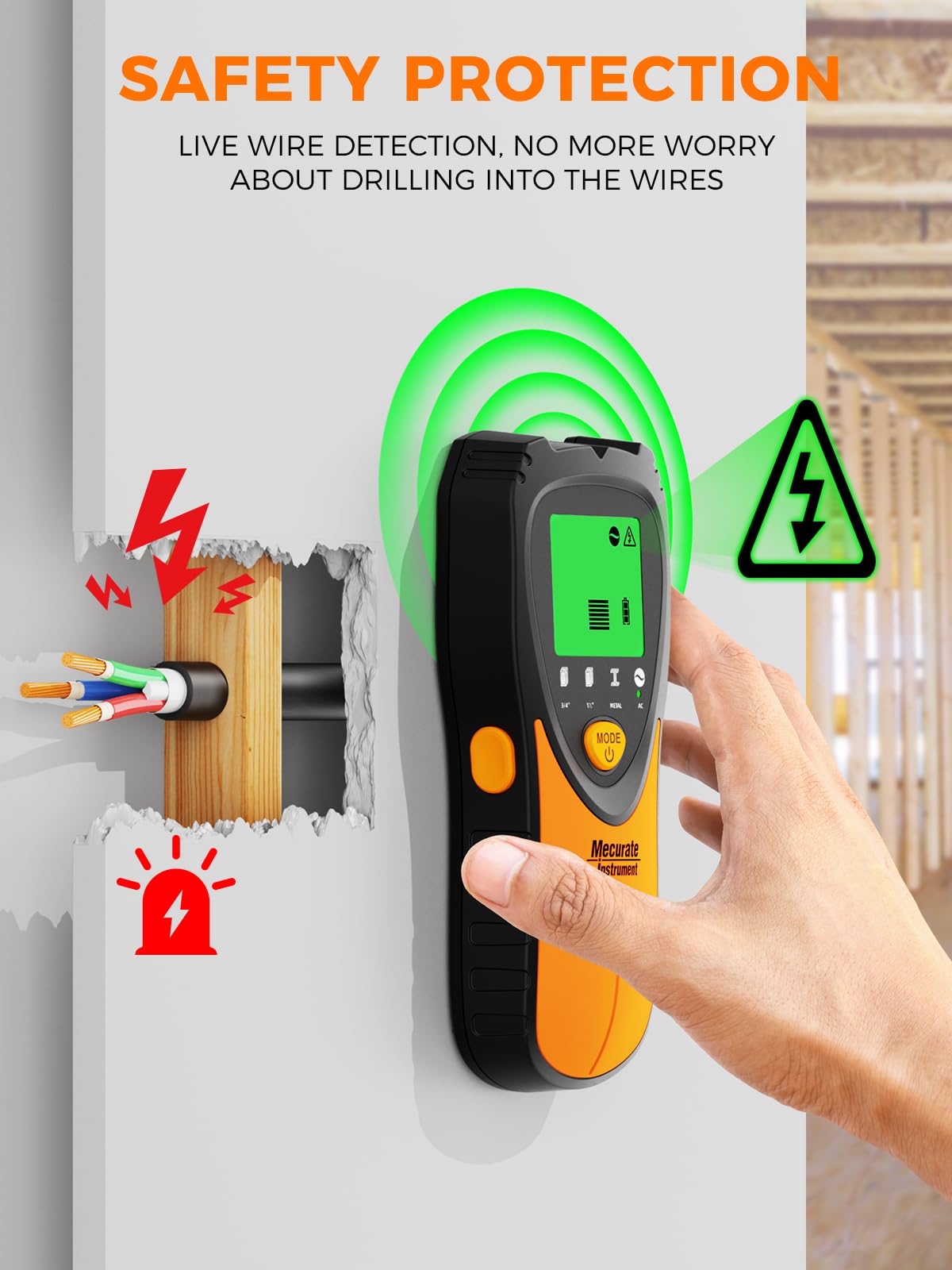 Mecurate Stud Finder Wall Scanner Sensor - 5 in 1 Electronic Stud with LCD Display & Audio Alarm for Wood AC Live Wire Metal Studs Detection Joist Pipe