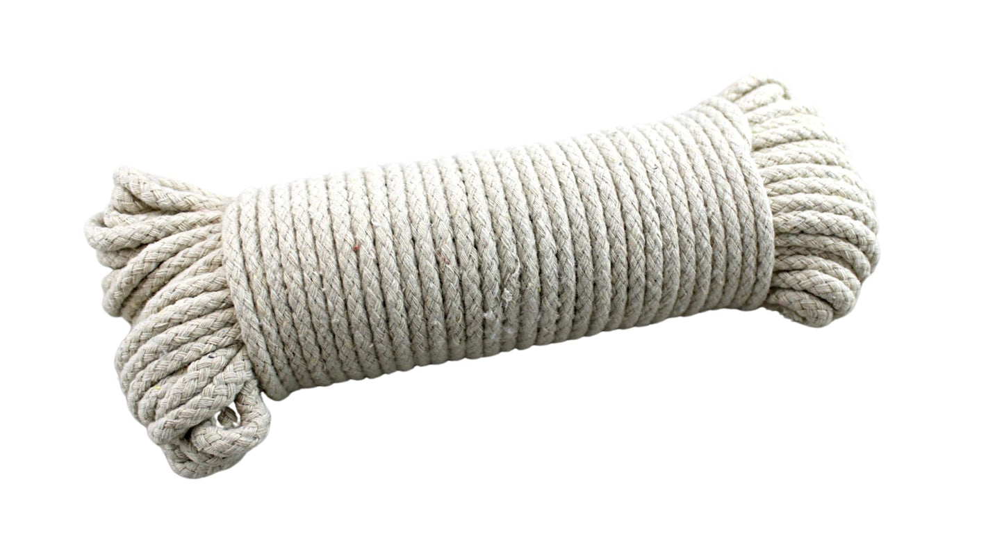 100 Ft Heavy Duty Braided Cotton Rope Clothesline Approximately #6 1/4" 6 mm Multi Purpose Home Boat Camping