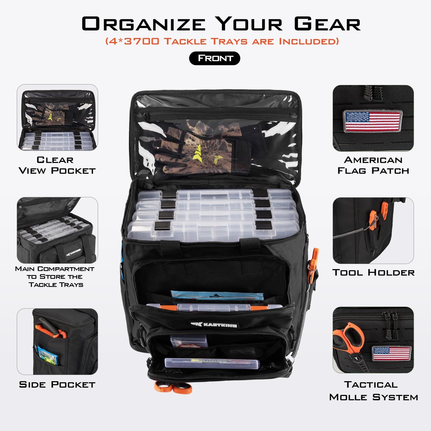 KastKing Karryall Fishing Tackle Bags with 4 * 3600 Tackle Trays - Saltwater & Freshwater Fishing Gear Storage