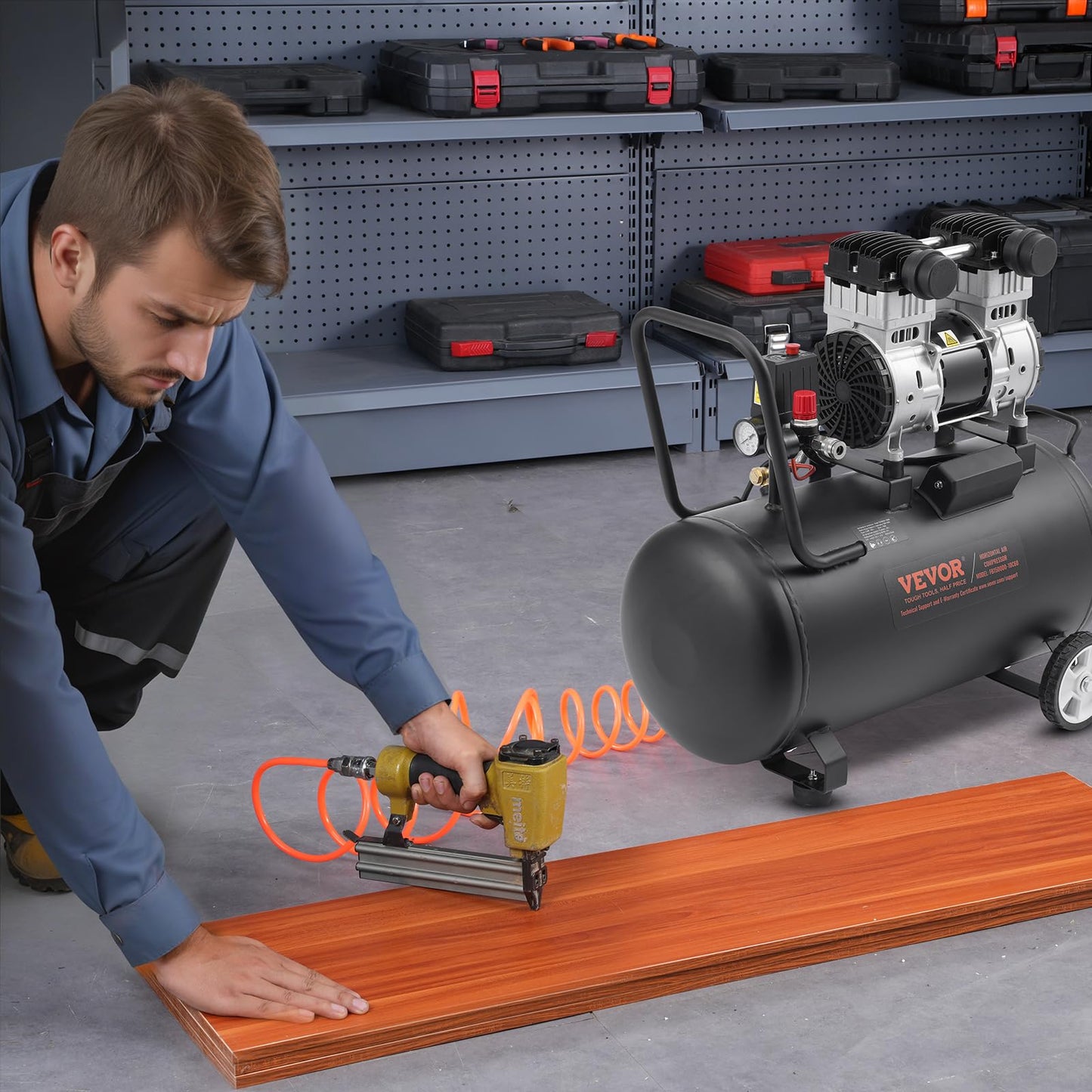 VEVOR 6.3 Gallon Air Compressor, 2 HP 3.35 CFM@90PSI Air Compressors with Max. 116PSI Pressure, Oil Free Compressor Tank for Auto Repair, Tire Inflation, Spray Painting, Woodwork Nailing