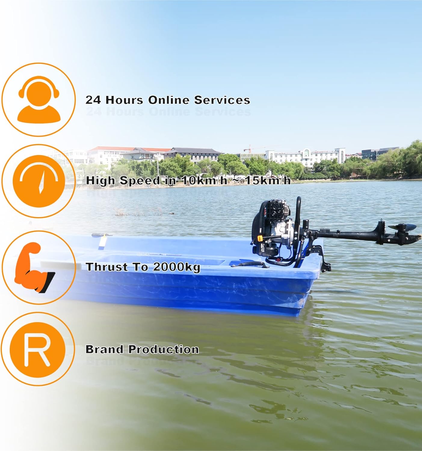 4 Stroke 7.5 HP Outboard Engine 196cc Air Cooling System Outboard Boat Motor with Luxury Handle, Kill Urgent Stop Switch, Outboard Engine Cover