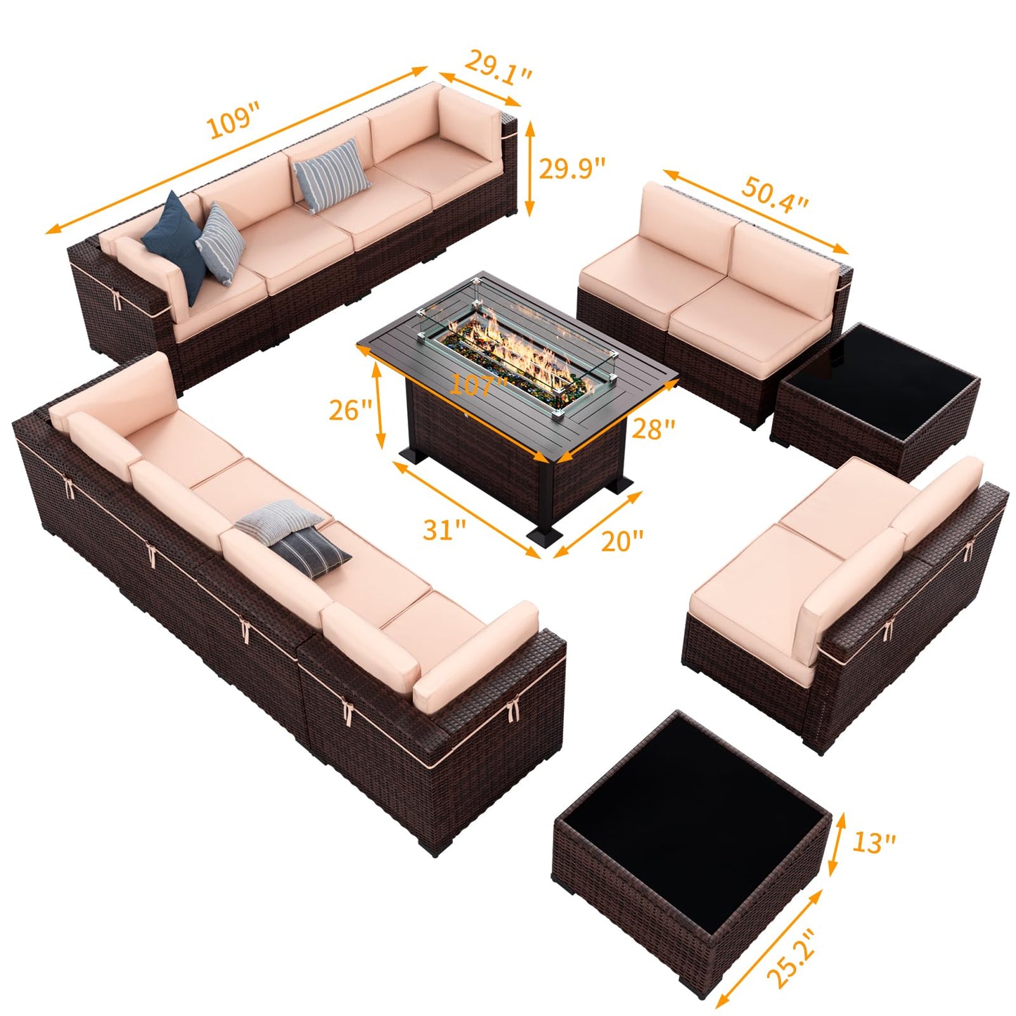 Amopatio Patio Furniture Sets, 7 Pieces Outdoor Rattan Sectional Sofa Set with Glass Table and Cushions, Wicker Patio Conversation Set for Outdoor Indoor Backyard Lawn Garden Porch (Grey)