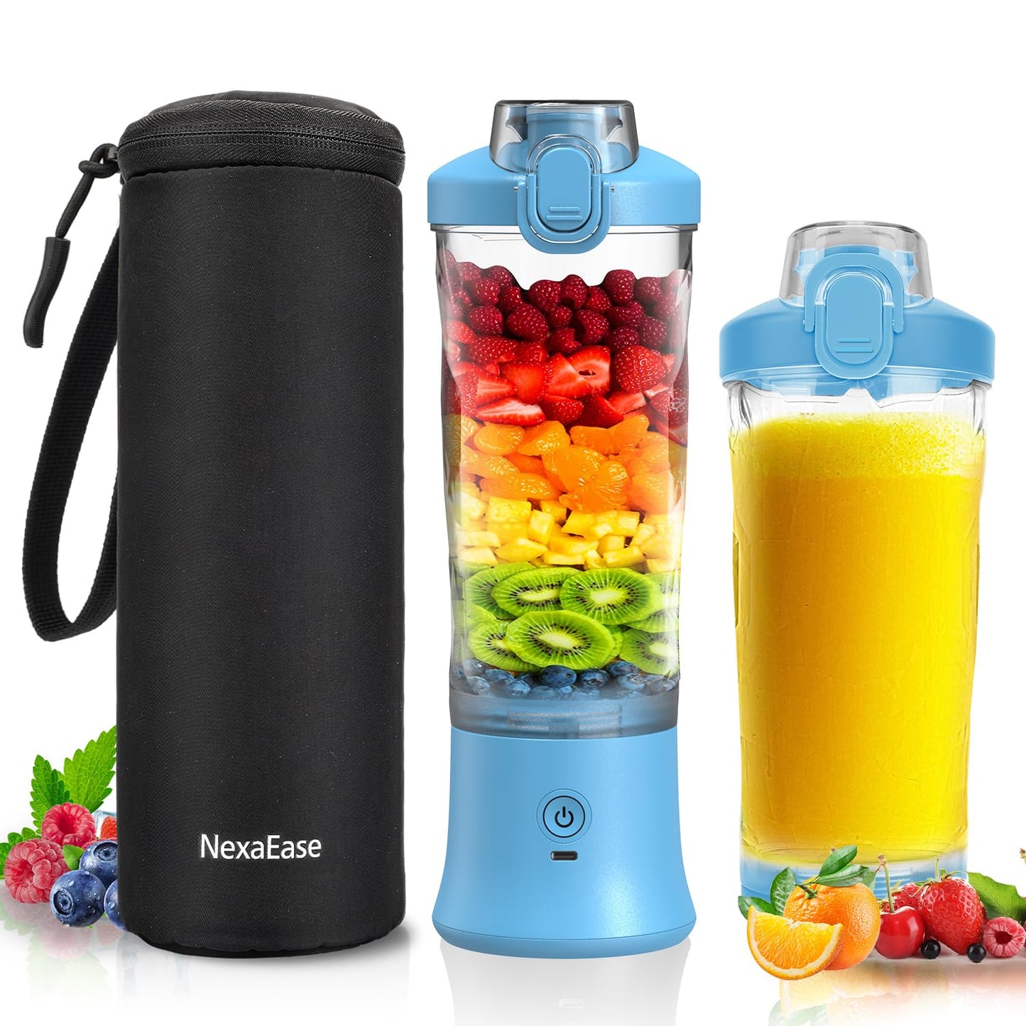 Portable Blender with Insulated Carrying Case & Recipe Book for Shakes and Smoothies, 24 OZ Personal Juicer Electric Protein Shaker Bottle, Mini Small Blender Cup with USB-C Rechargeable, Travel Lid