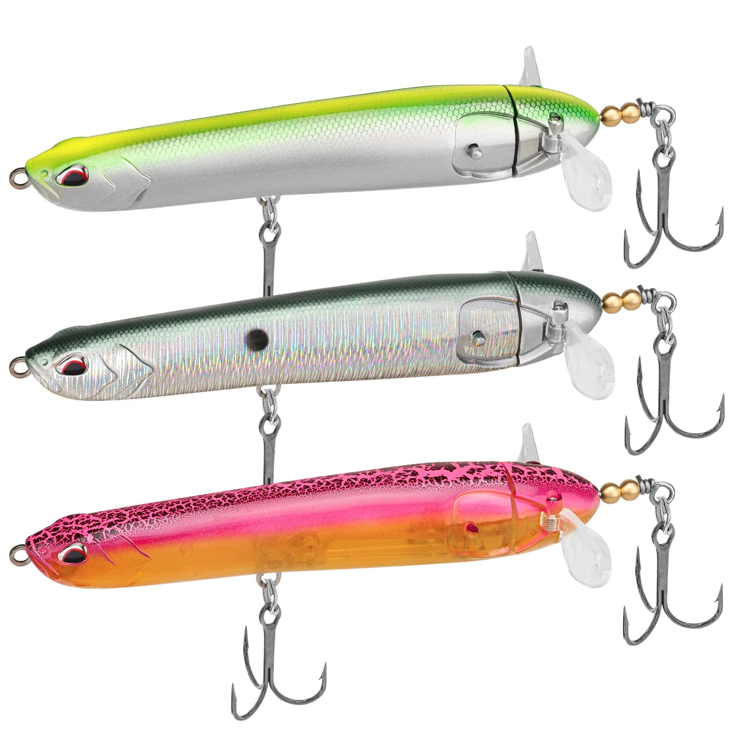 TRUSCEND PoPobait Plopper with BKK Hooks, Top Water Fishing Lures for Bass Walleye Pike Catfish Musky Perch, Floating Lure for Freshwater or Saltwater, Amazing Teasers Fishing Gifts for Family Fishing