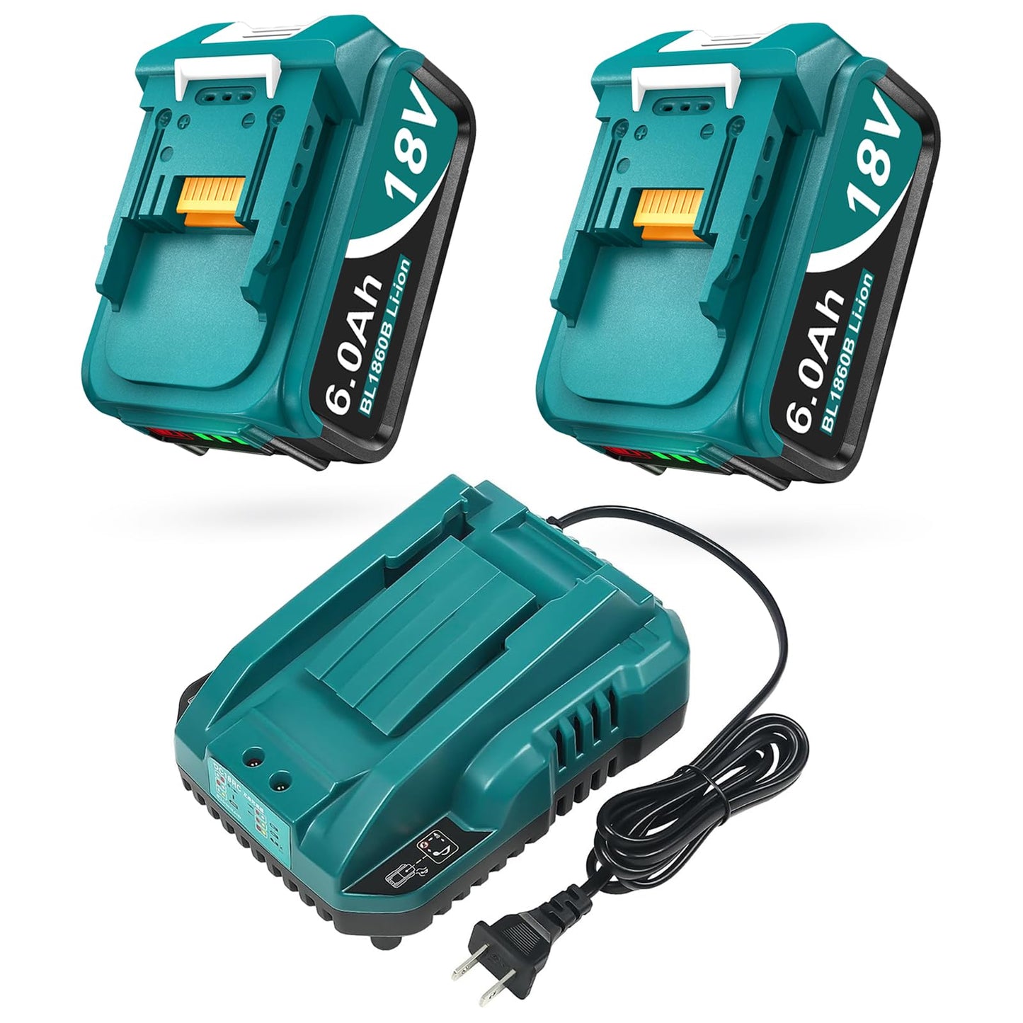 Upgraded 6.0Ah Replcement for Makita 18V Battery 2Pack with Charger Compatible with Makita 18 Volt Power Tools Black
