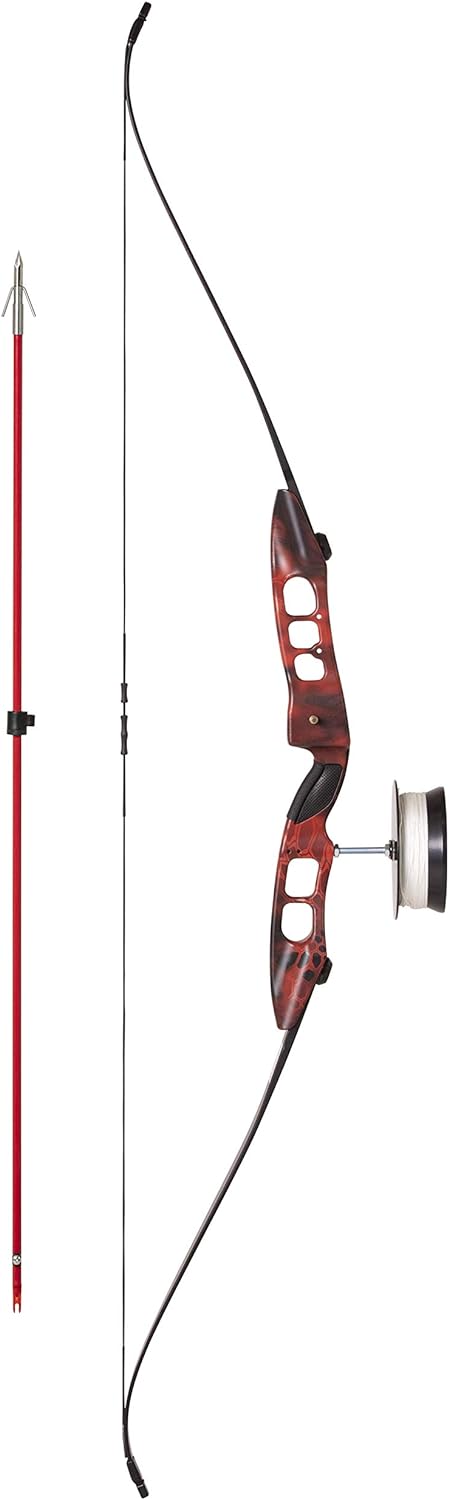 Cajun Bowfishing Fish Stick Bowfishing Bow Package with Drum Reel, Roller Rest, and Piranha Point Arrow, Right Hand, Red