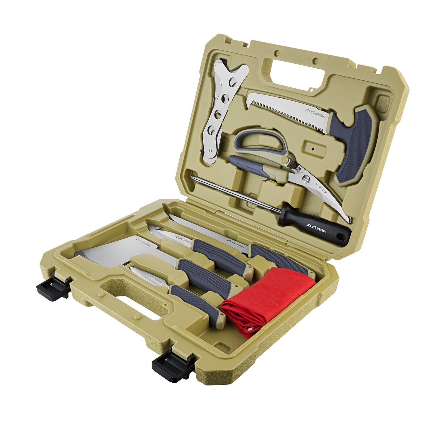 FLISSA Hunting Field Dressing Kit, 10 Piece Hunting Knife Set with Skinning Knife, Butcher Game Processing Kit with Portable Storage Case for Deer, Meat Processing, Fishing, Camping, Survival