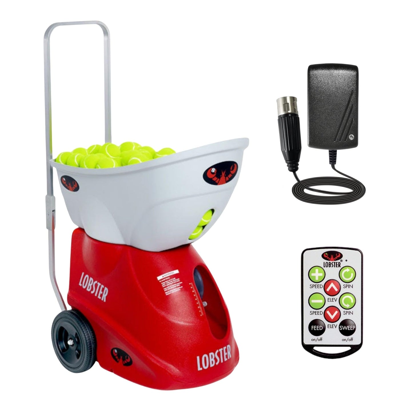 Lobster Sports Elite Two Tennis Ball Machine – Adjustable Ball Speed, Spin Control, Lob Elevation Switch, Horizontal Sweep, Triple Oscillation, Lightweight, Holds 150 Balls, with 10-Function Remote