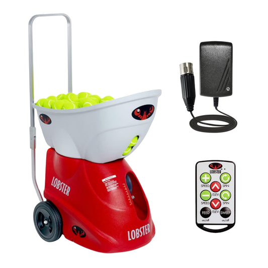 Lobster Sports Elite Two Tennis Ball Machine – Adjustable Ball Speed, Spin Control, Lob Elevation Switch, Horizontal Sweep, Triple Oscillation, Lightweight, Holds 150 Balls, with 10-Function Remote
