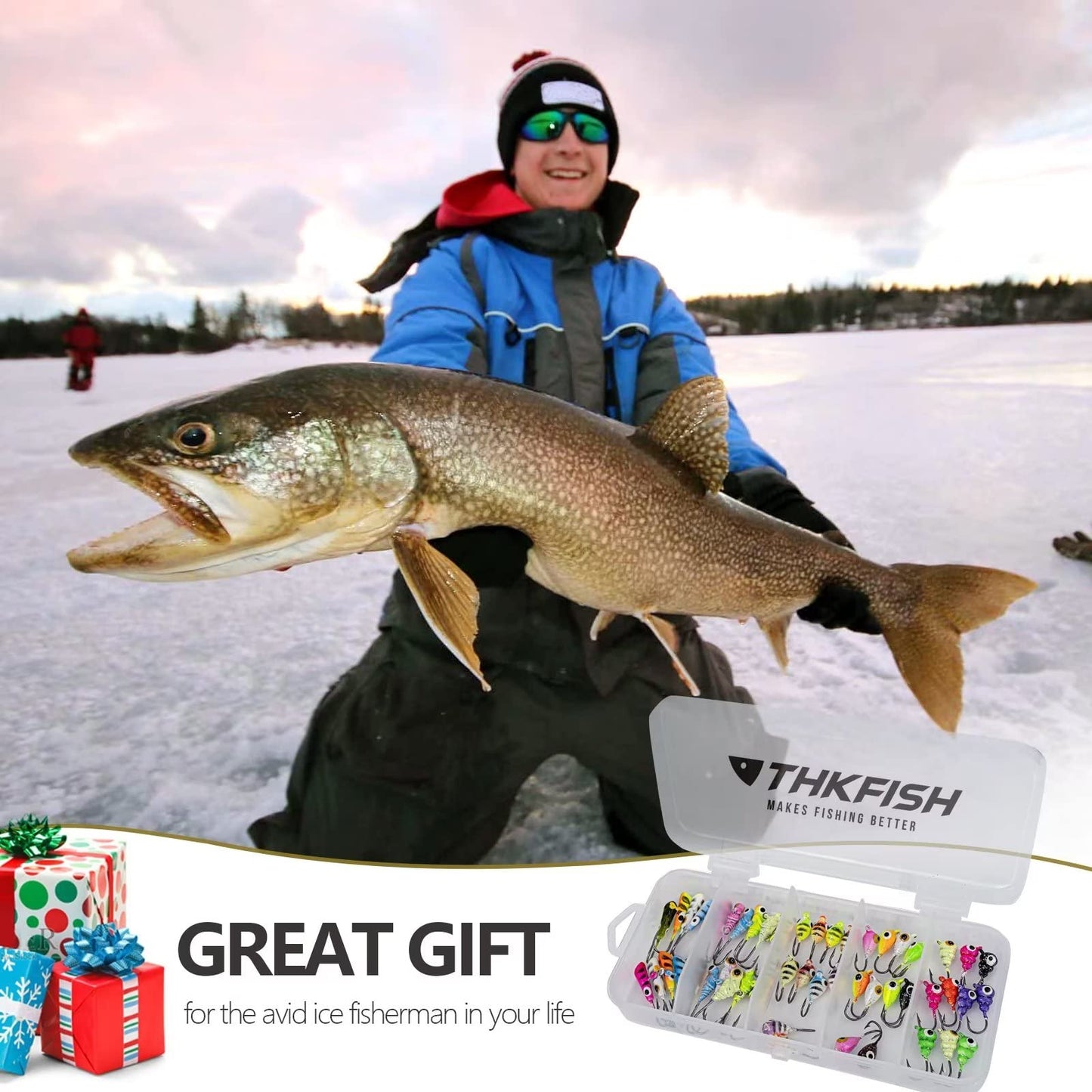 THKFISH Ice Fishing Jigs Kit Ice Fishing Lures for Walleye Perch Jigs Heads for Ice Fishing Tackle Panfish Crappie Jigs 50PCS/31PCS