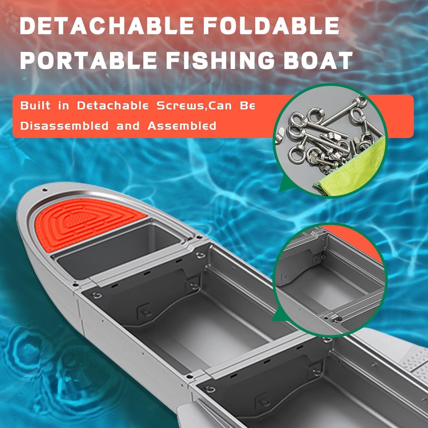 Fishing Boat, B1 Pontoon Boat with 3 Foldable Modular Boats and 2 Pontoons, 1300lb Capacity Row Boat 4-6 Adults Fishing Boats with Fish Tank for Hunting, Fishing, Rescuing and Touring