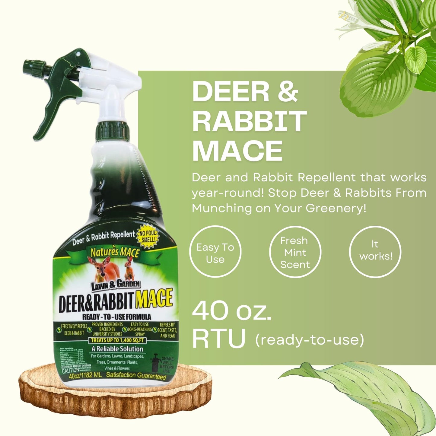 Nature's MACE Deer and Rabbit Repellent 5 Gal Concentrate, Covers 10 Acres,Repel Deer from Your Home & Garden, Safe to use Around Children, Plants & Produce, Protect Your Garden Instantly