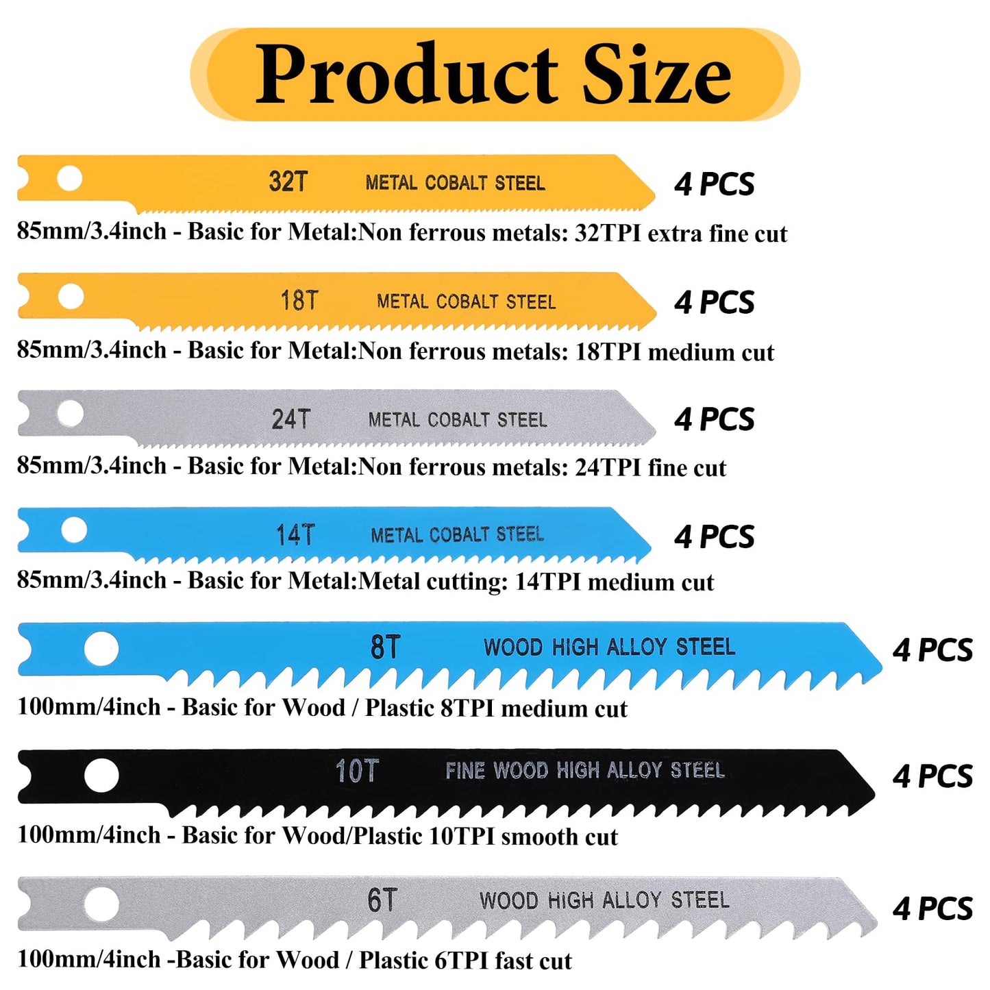 14 PCS U-Shank Jig Saw Blade Set, Jigsaw Blades Fit Vast Majority U Shank Jigsaws, Jigsaw Blades Set for Wood, Plastic and Metal Cutting, 6T 8T 10T 14T 18T 24T 32T
