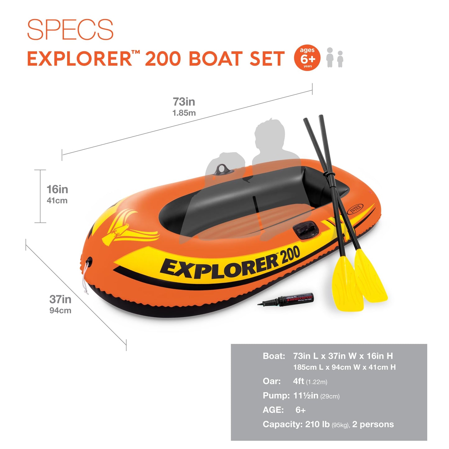INTEX Explorer Inflatable Boat Series: Dual Air Chambers – Welded Oar Locks – Grab Handles – Bow Rope – Sporty Design