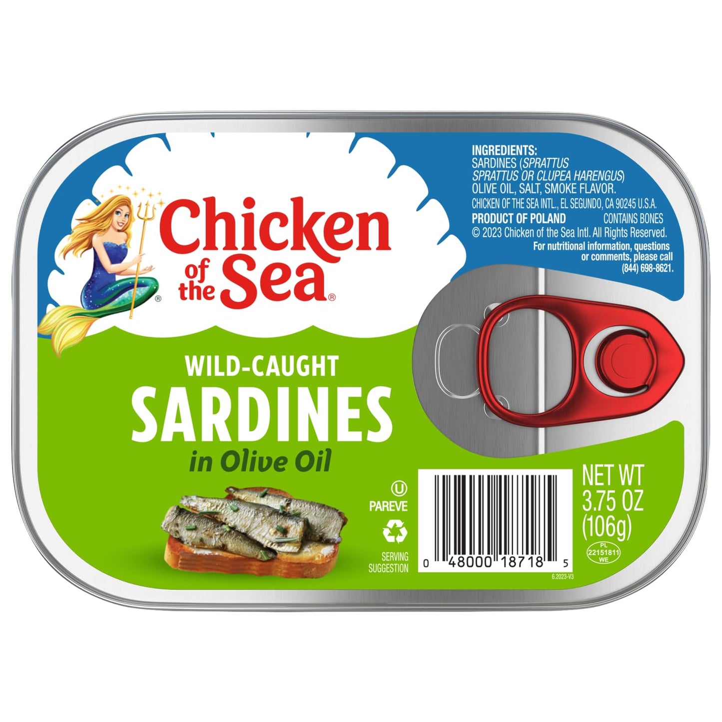 Chicken of the Sea Sardines in Olive Oil, 3.75 oz. Cans (Pack of 18), Wild Caught Canned Sardines, Packaging May Vary