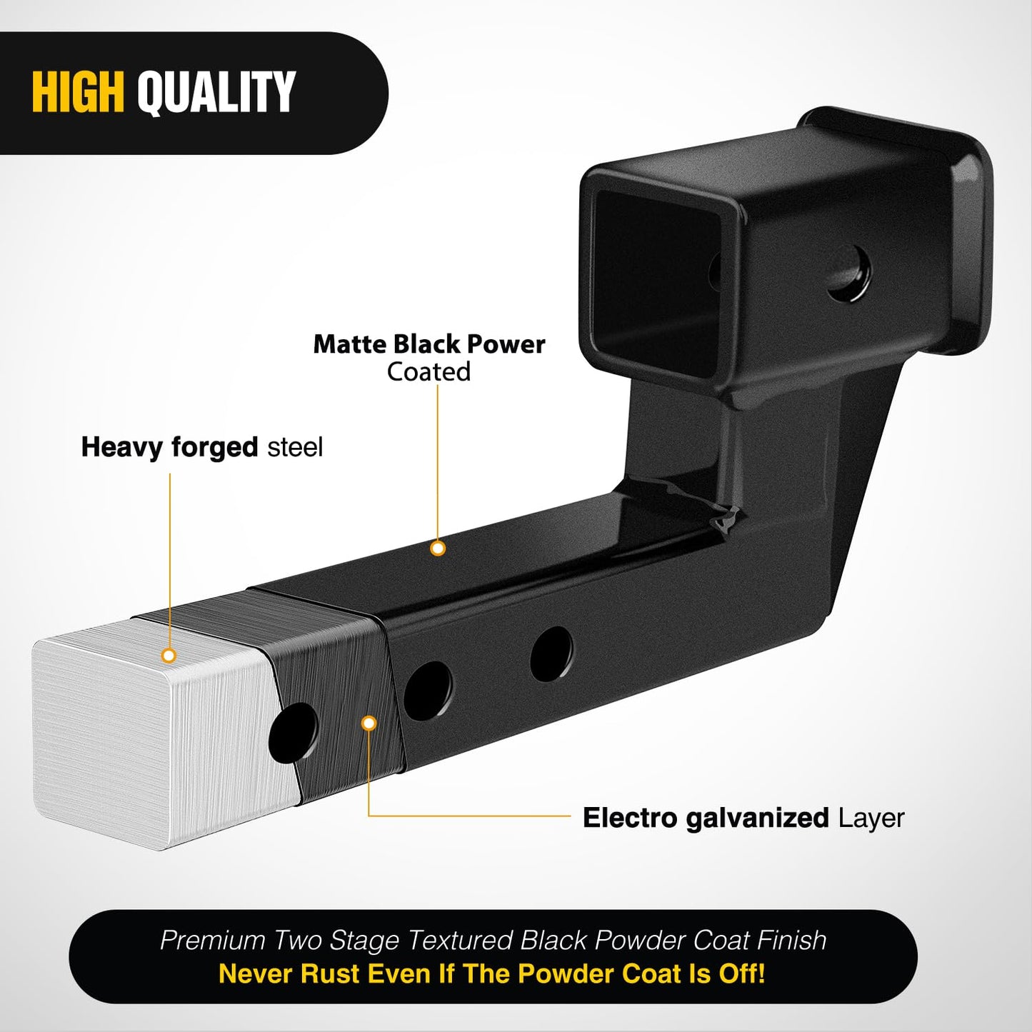 Nilight Trailer Hitch Receiver Extender Adapter Reducer 1-1/4 to 2Inch Hitch Adapter 6-1/2 inch Extension Sleeve Convertor 350Lbs with 1/2-Inch Diameter Pin and Clip with 5/8-Inch Adapter