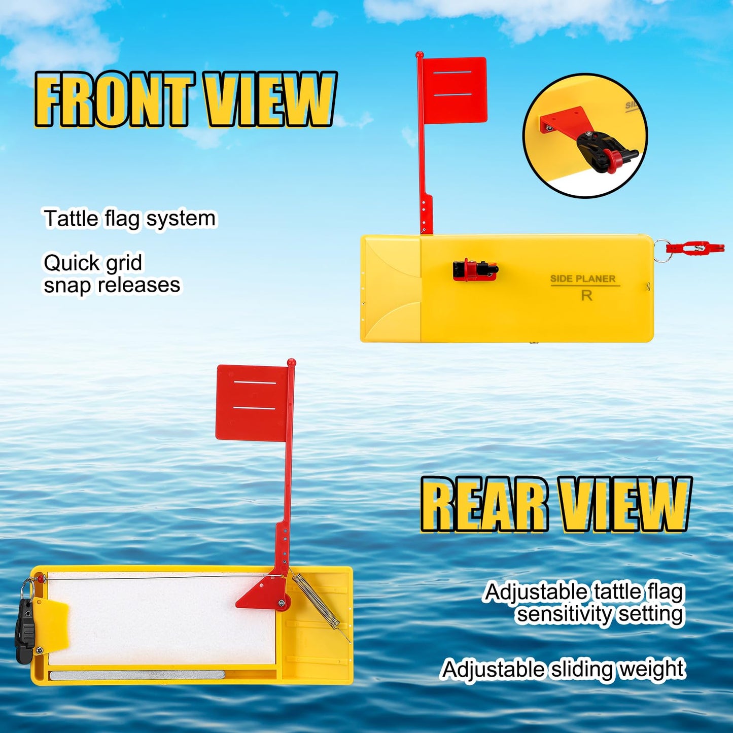 2 Pack Planer Boards for Fishing Trolling 8 x 3 Inches Off Shore Crappie Planer Boards Kits with Flag Fishing Accessory for Inshore Offshore Trolling Dragging