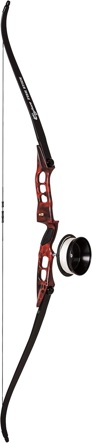 Cajun Bowfishing Fish Stick Bowfishing Bow Package with Drum Reel, Roller Rest, and Piranha Point Arrow, Right Hand, Red
