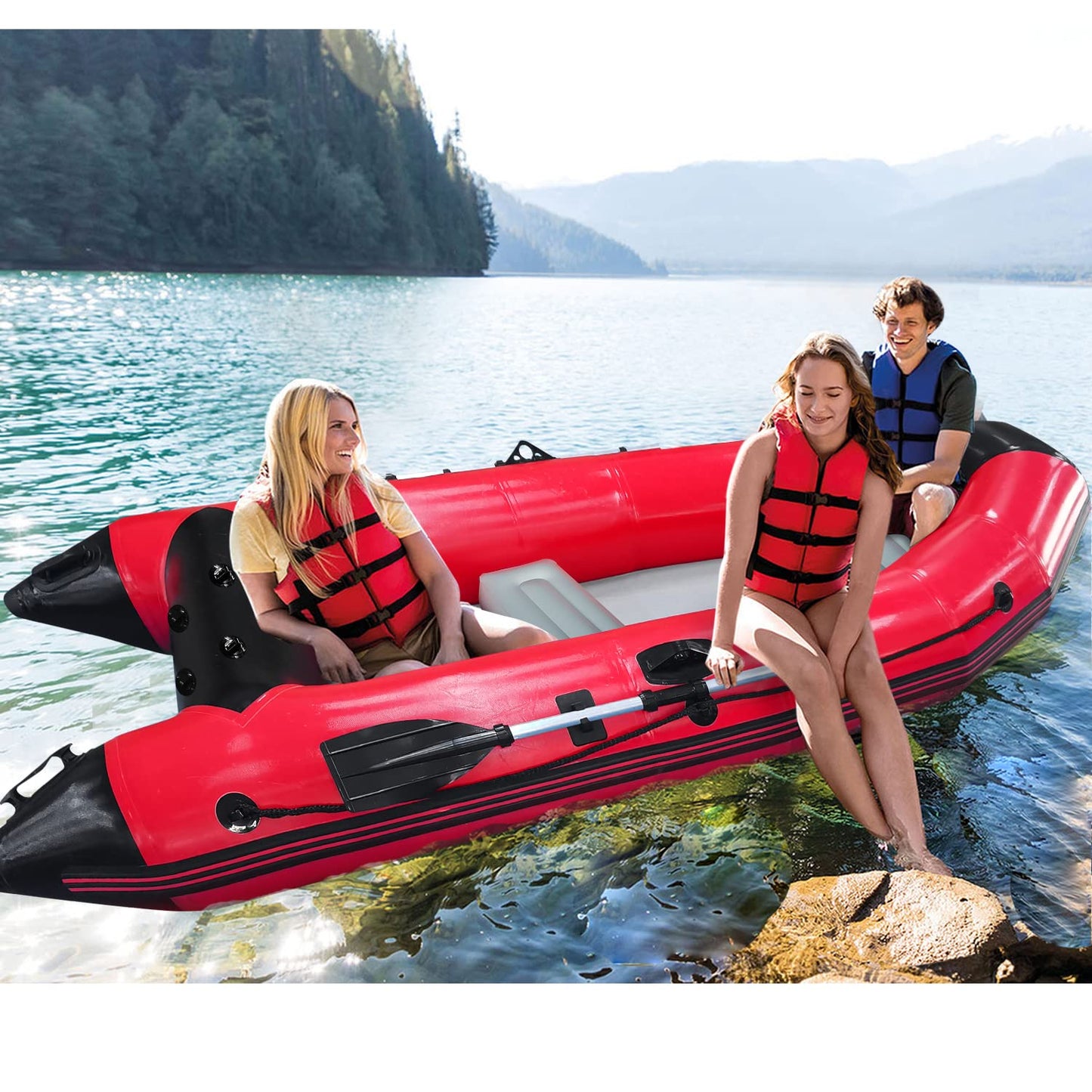 10 ft Dinghy Boats, 3 Person Inflatable Fishing Kayak Raft Sport Boat for Adults with Paddles Air Pump Carry Bag
