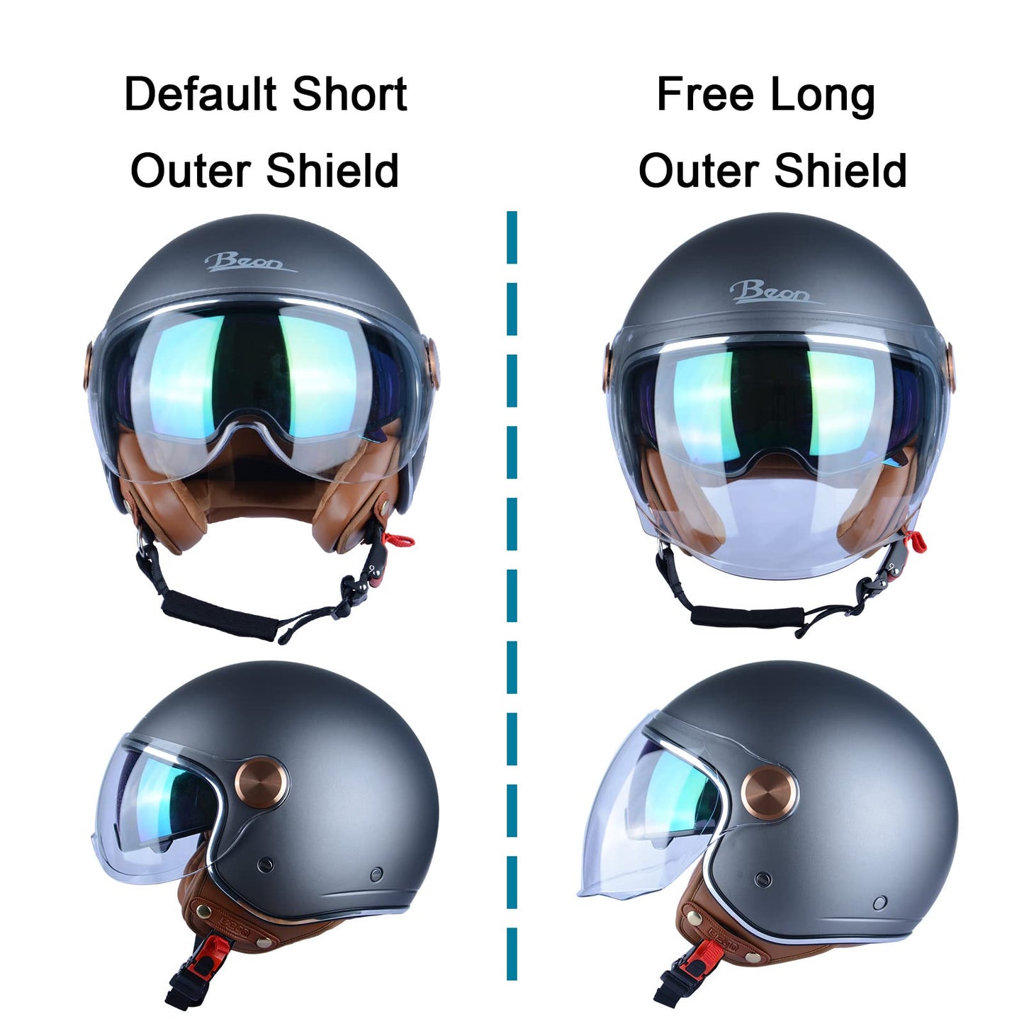 Open Face Motorcycle Helmet for Adults, DOT Approved,3/4 Retro Vespa Helmet, Dual Visors Men's and Women's Motorbike Casco for Moped Cruiser Bobber and Chopper