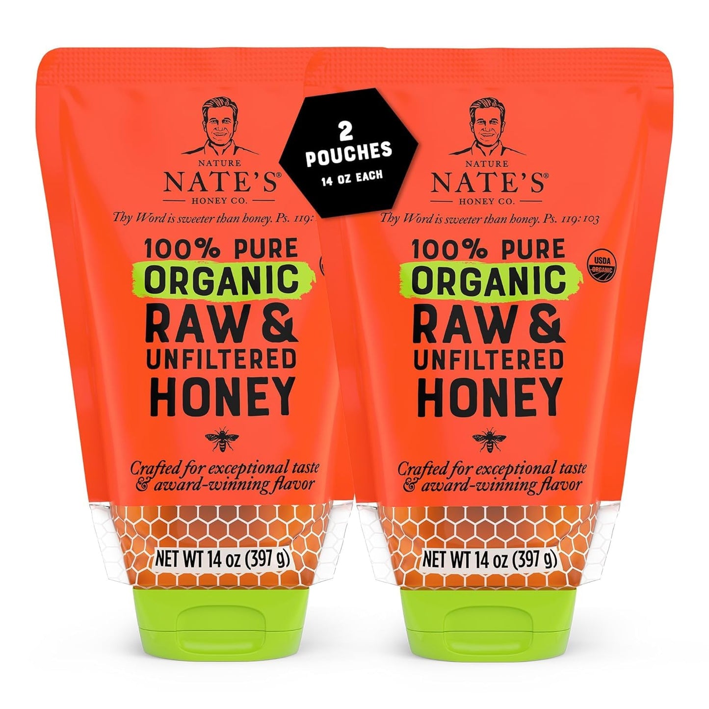 Nate's Organic 100% Pure, Raw & Unfiltered Honey - USDA Certified Organic - 32oz. Squeeze Bottle