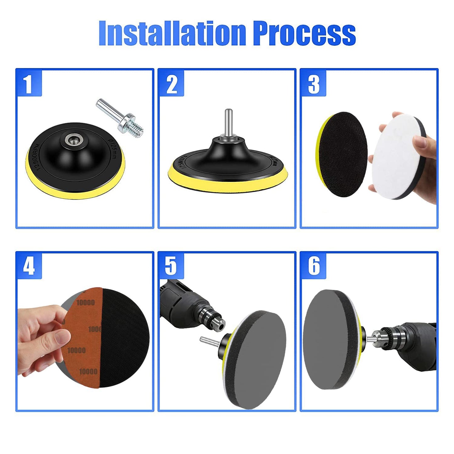 Water Grit Sandpaper 2000/3000/5000/7000/10000 and 5-inch Backing Pad Set, Wet Dry Electric Hook &Loop Sanding Disc with Pad, Grinding Abrasive Paper and Orbital Sander Polisher