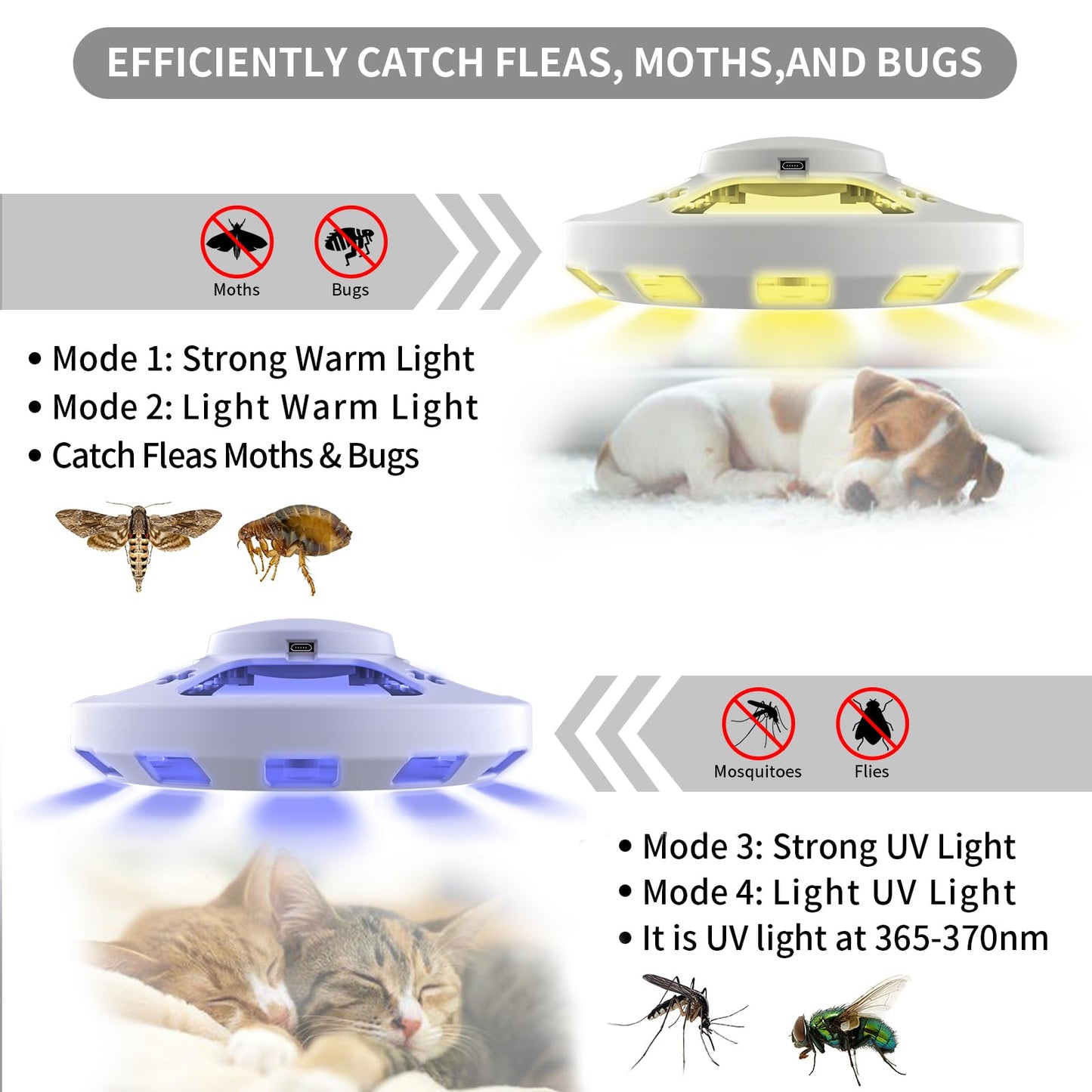 2 Packs Flea Traps for Inside Your Home with 6 Sticky Pads, Flea Light Traps Kills Fleas in House, Hanging Flea Lamp with USB Cable Pest Control for Bugs Moths Gnats Indoor and Outdoor