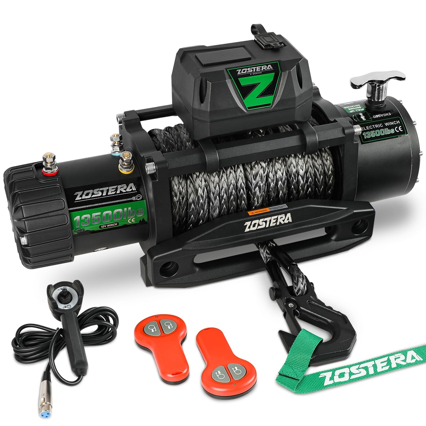 3500lbs ATV/UTV Winch with Synthetic Rope, Electric Boat Trailer Winch 12V, Waterproof Winch with 2 Wireless Remotes &Wired Switch,with Mounting Plate,Pulley,Rope Damper,Aluminium Fairlead