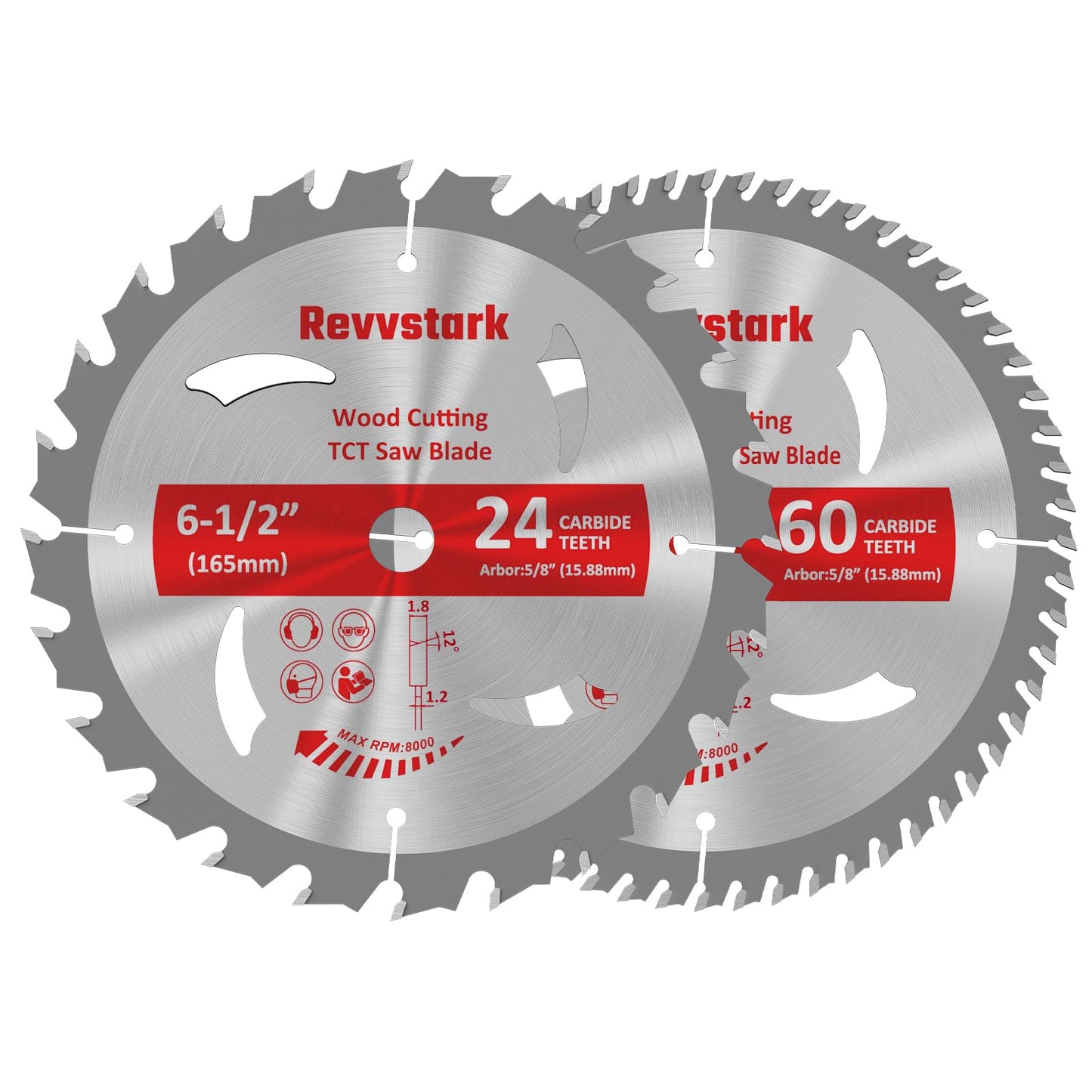 Circular Saw Blade 6-1/2" 24T&60T, Carbide Tipped Teeth, TCT Saw Blades for Cutting Various Wood, Plastic and Composite Materials, 5/8" Arbor, Fit Dewalt Craftsman Ryobi Milwaukee