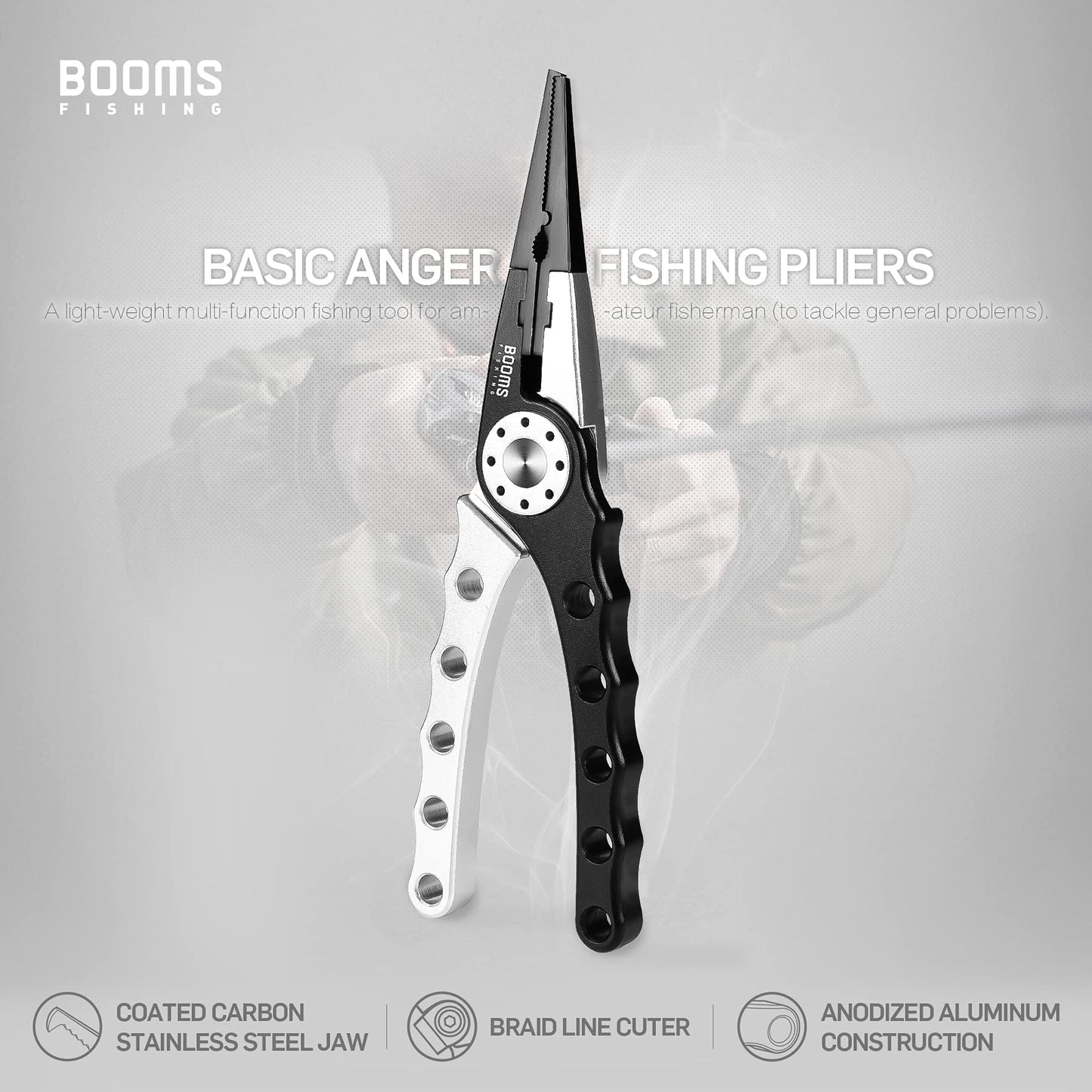 Booms Fishing X1 Aluminum Fishing Pliers Saltwater, Surf Fishing Tackle Kit, Fishing Multitool Hook Remover Braided Fishing Line Cutting and Split Ring with Coiled Lanyard and Sheath